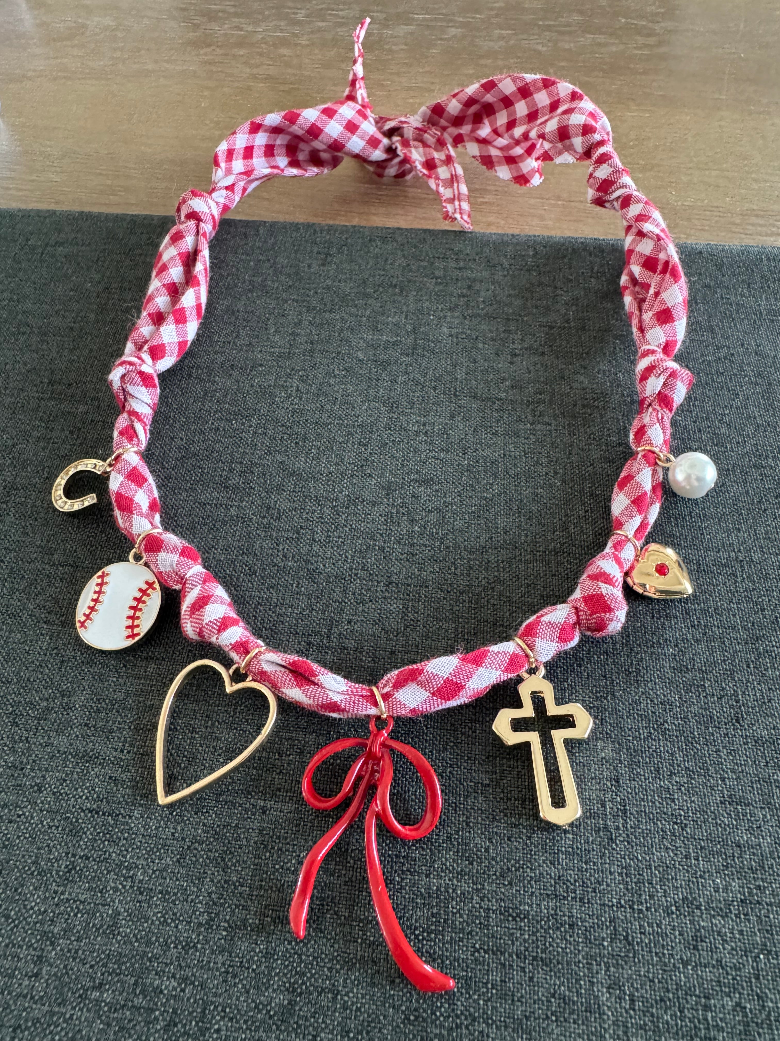 Red Gingham Baseball Bandana
