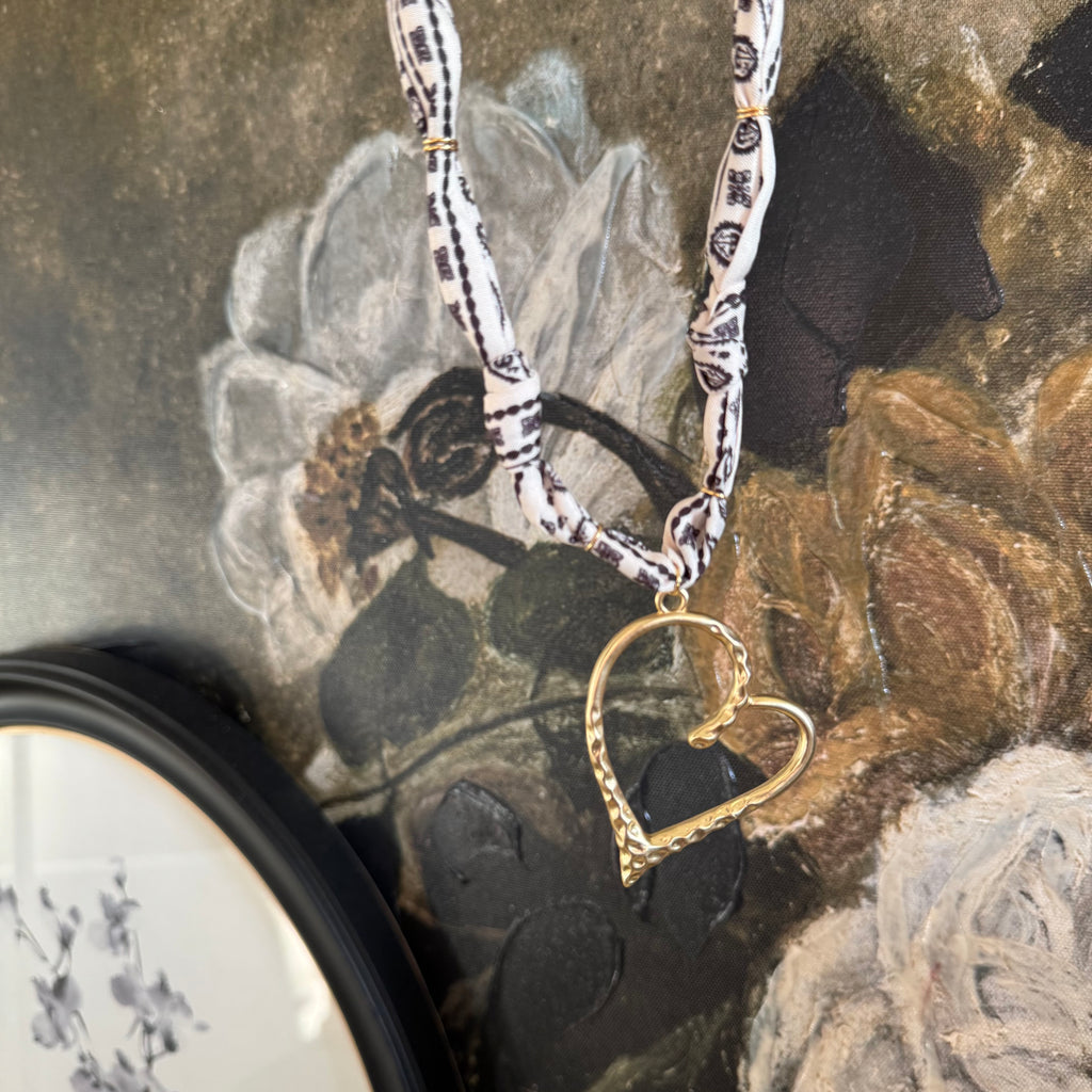 Heart Bandana Scarf Necklace Cream