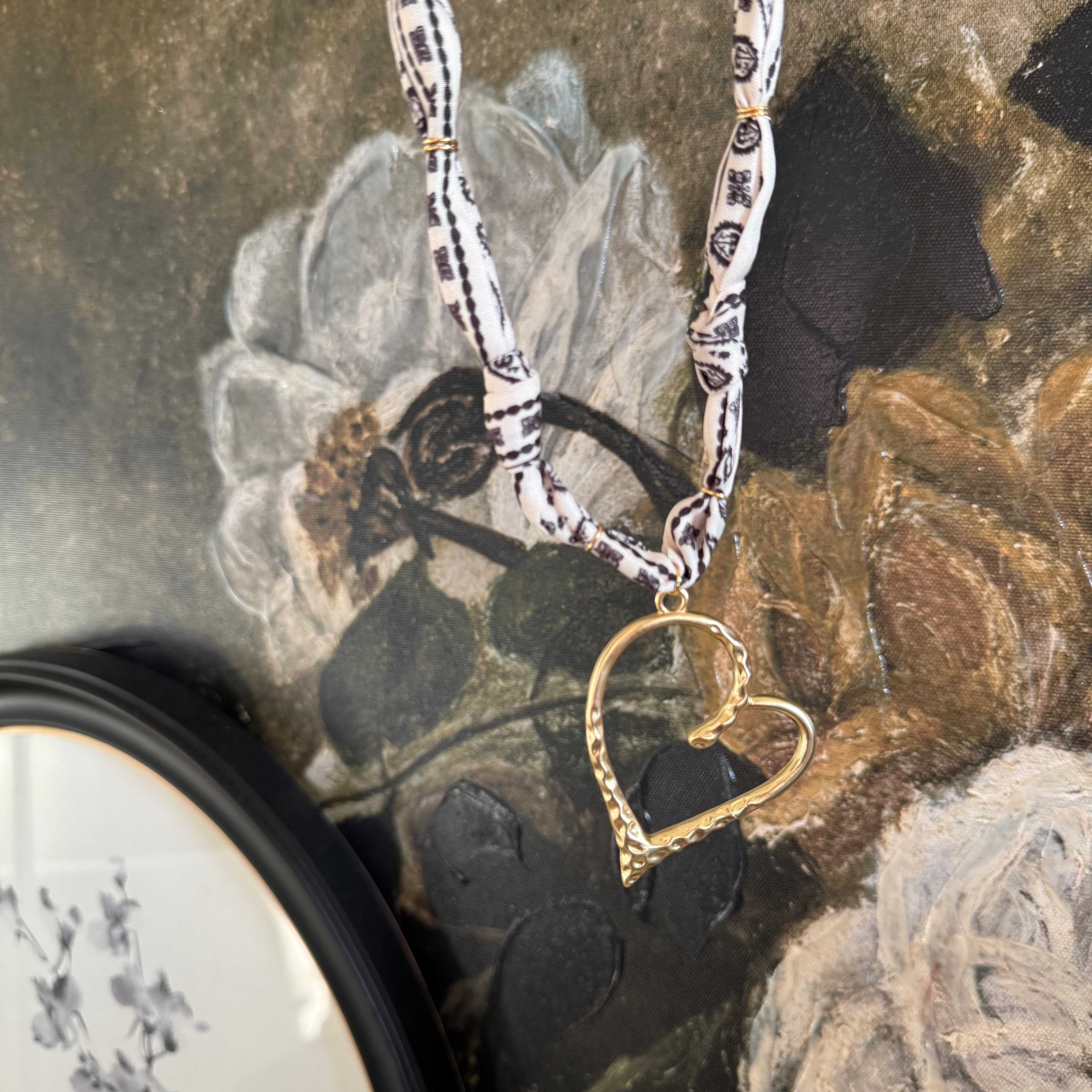 Heart Bandana Scarf Necklace Cream