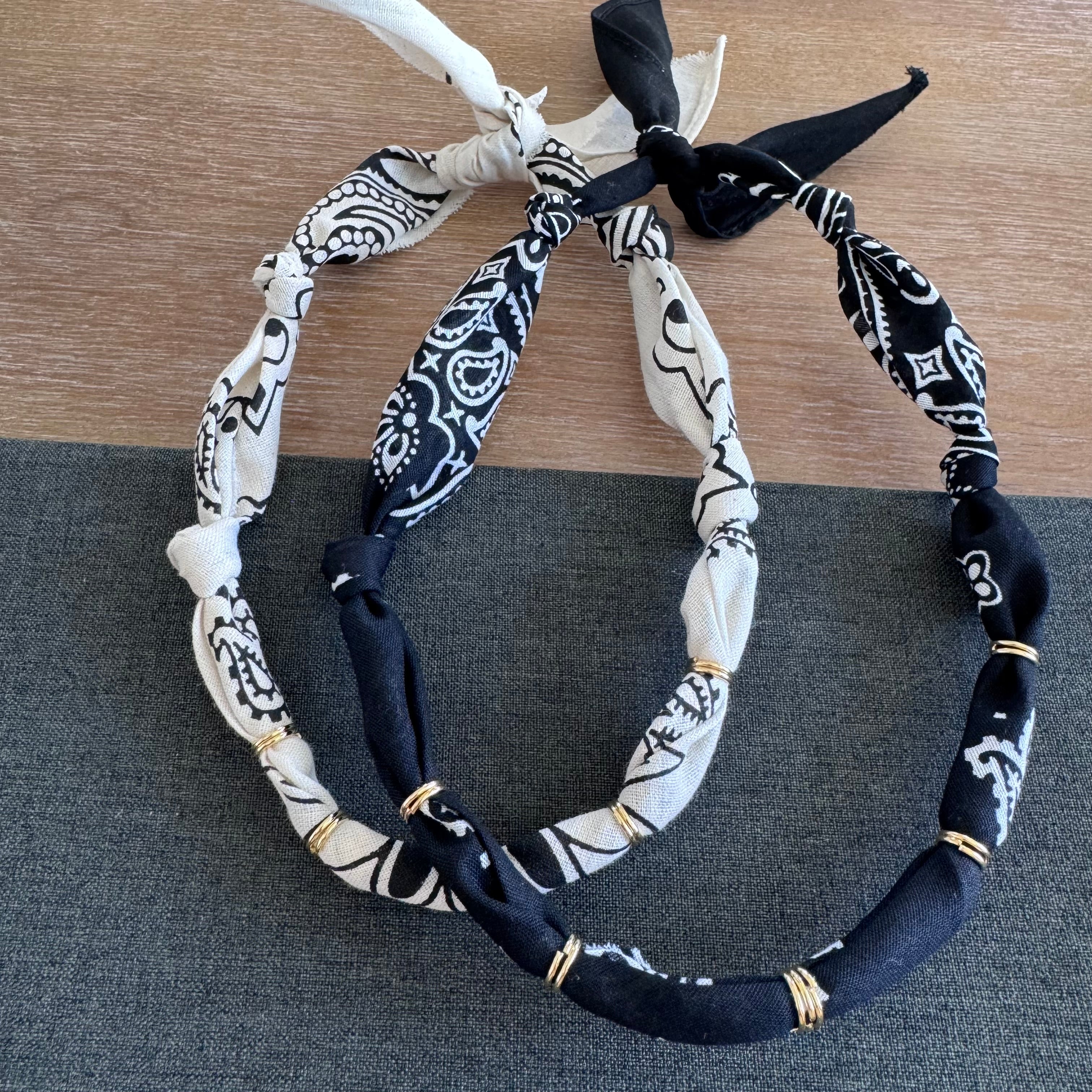 Premade Bandana Necklace Black and Cream Set