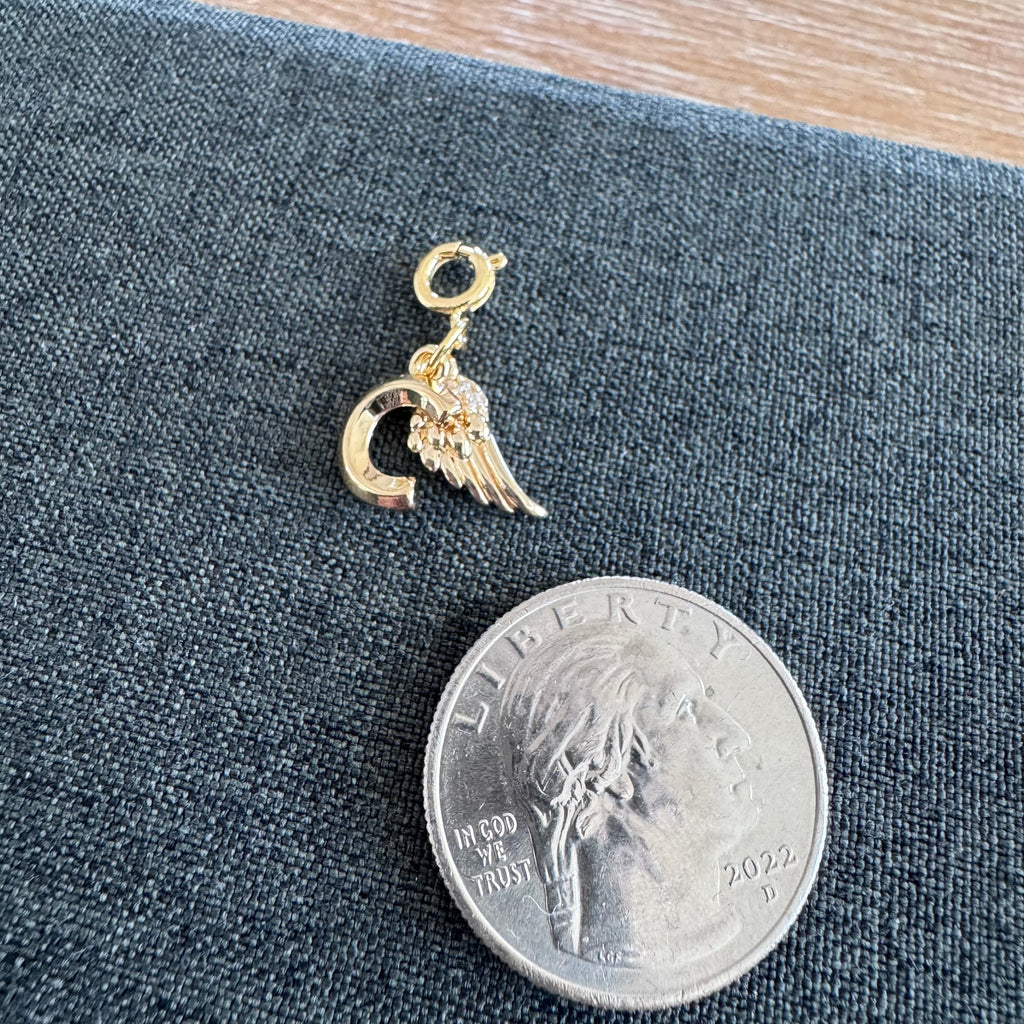 Angel Wing Charm with Initial on clasp