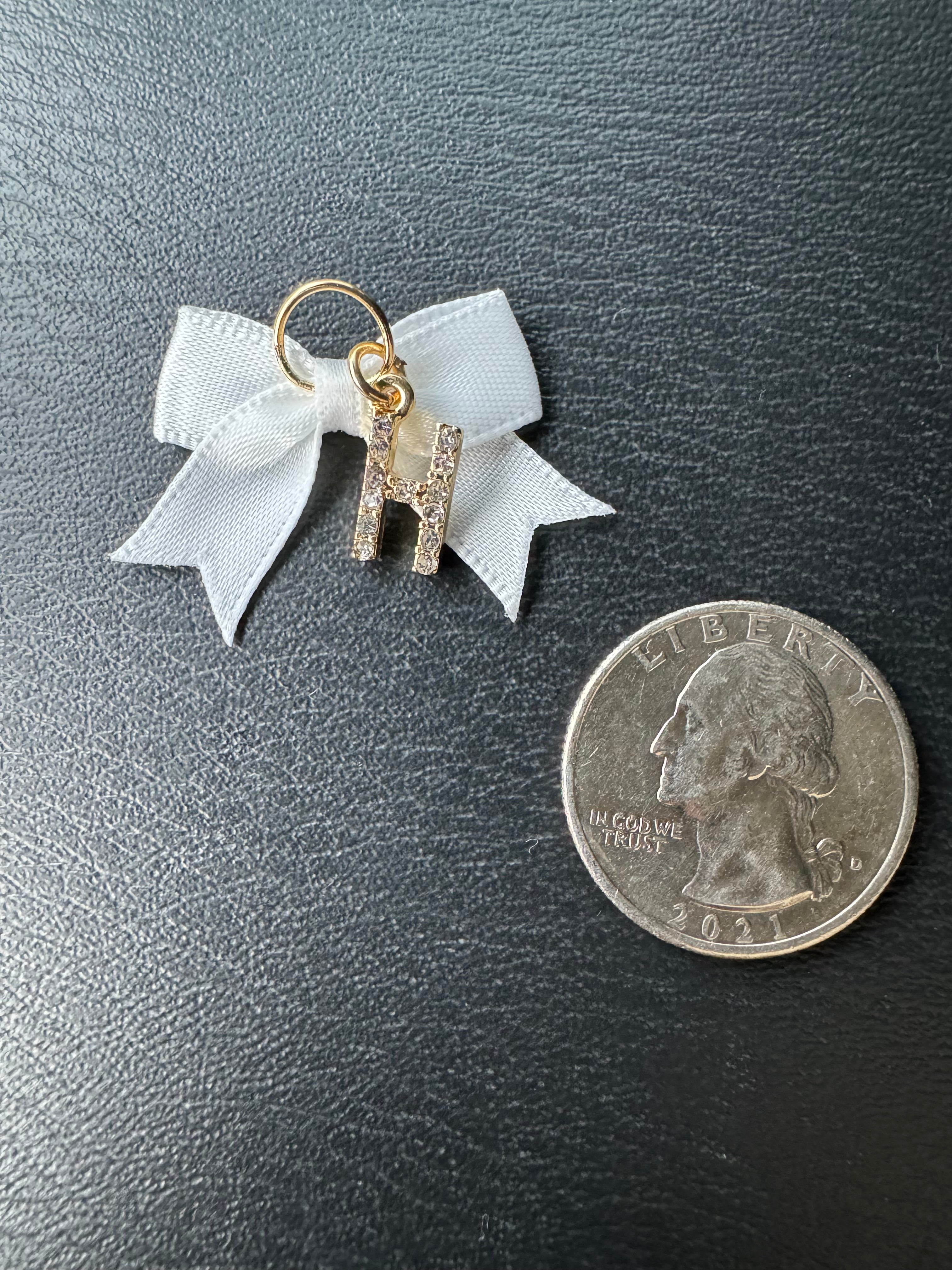 White Bow Initial Charm
