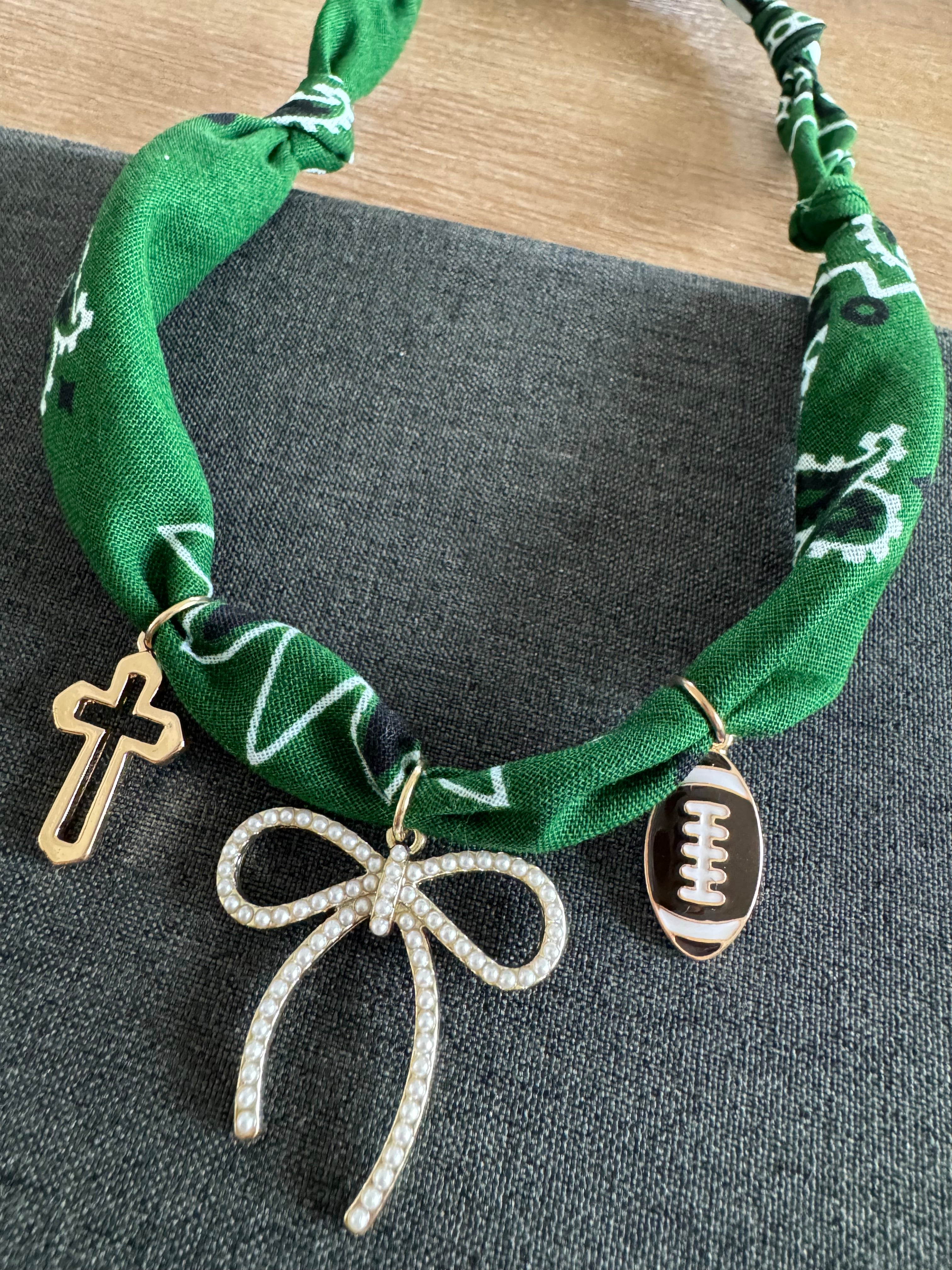 Football Bow Bandana Necklace Green