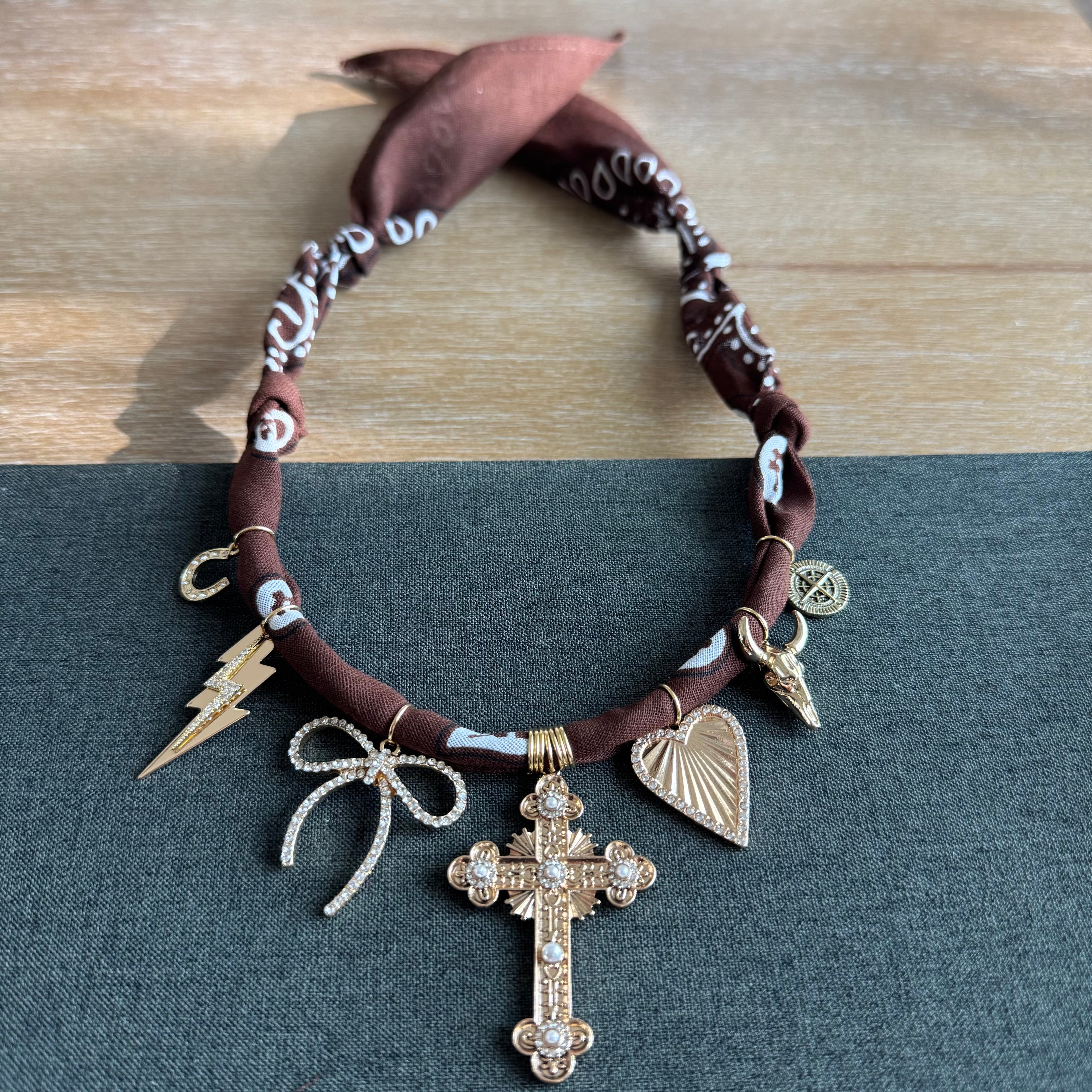 Wallen Bandana Charm Necklace Brown