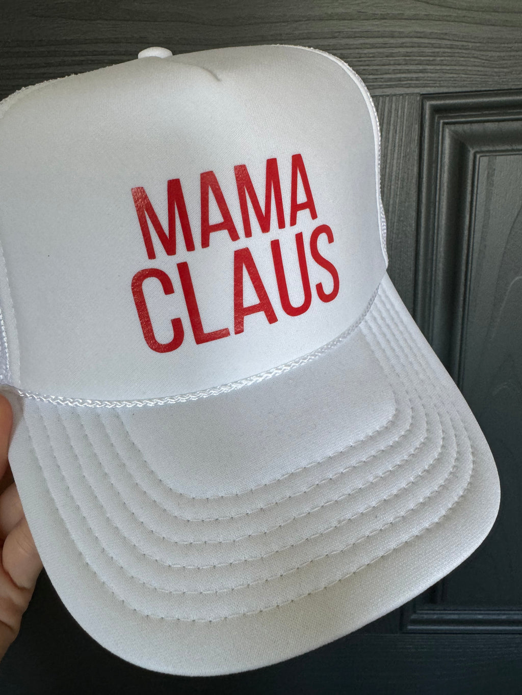 Red Mama Claus White Hat