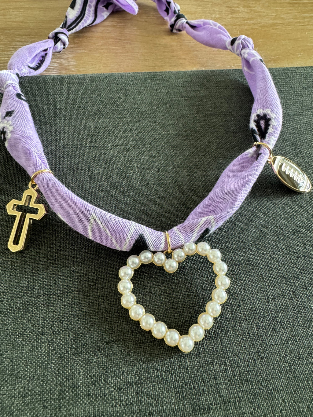 Football Heart Bandana Necklace Lavender