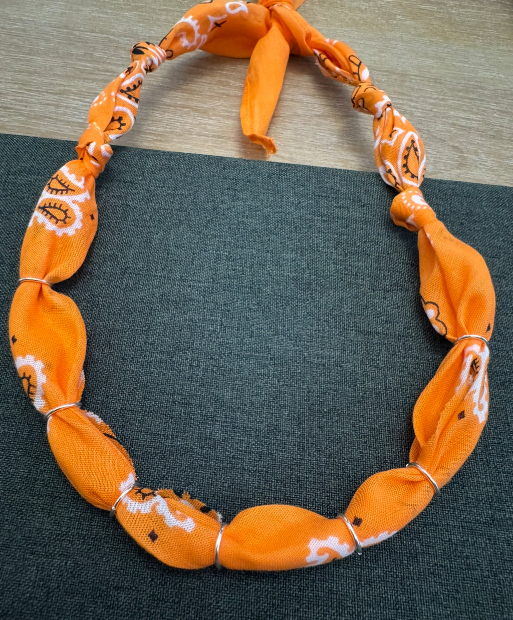 Premade Bandana Necklace TN Orange with silver