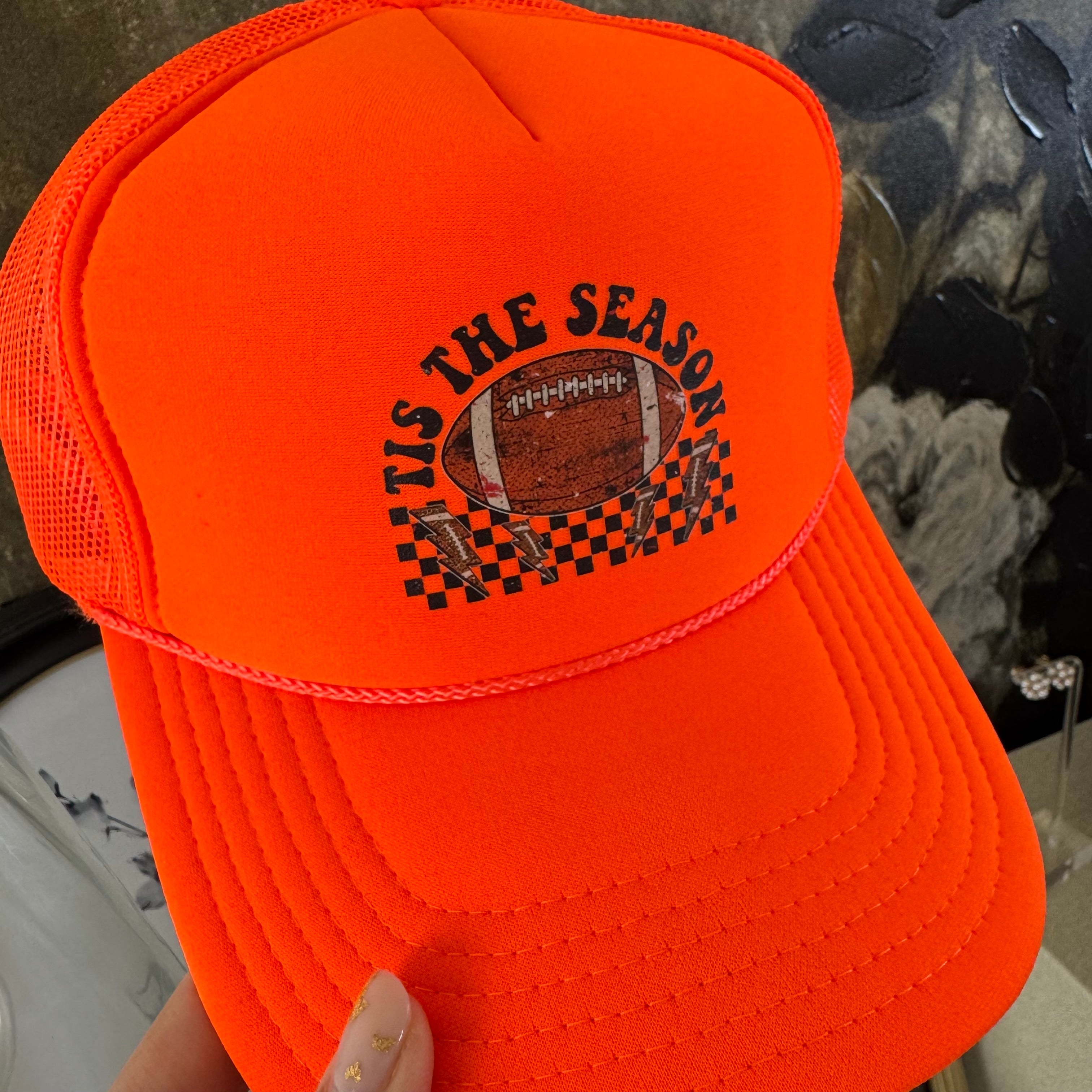 Football Tis The Season Neon Orange Hat