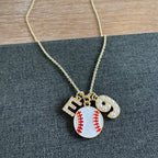 Baseball Initial and Pearl Number Necklace