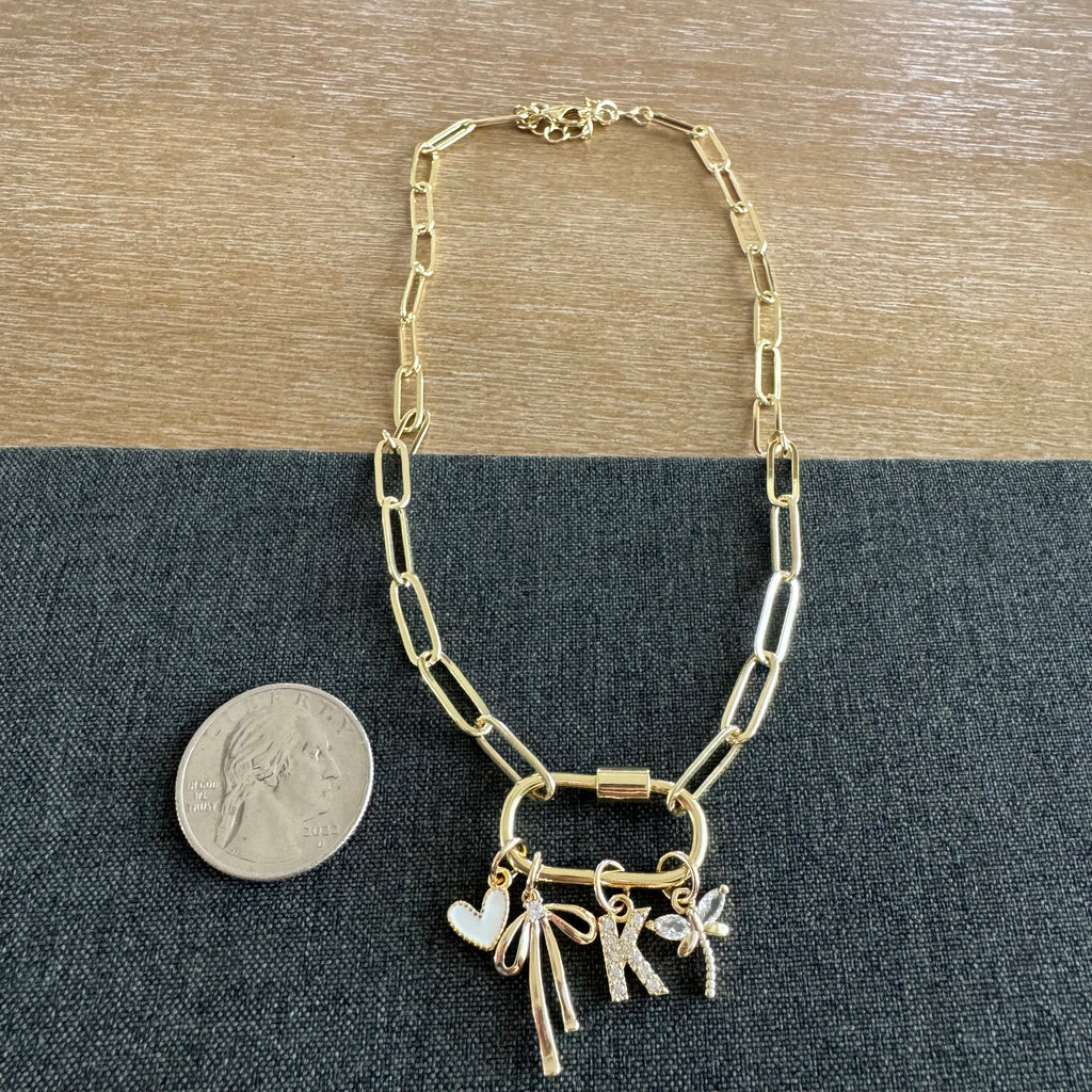 Kolee Carabiner Initial Dragonfly Charm Necklace