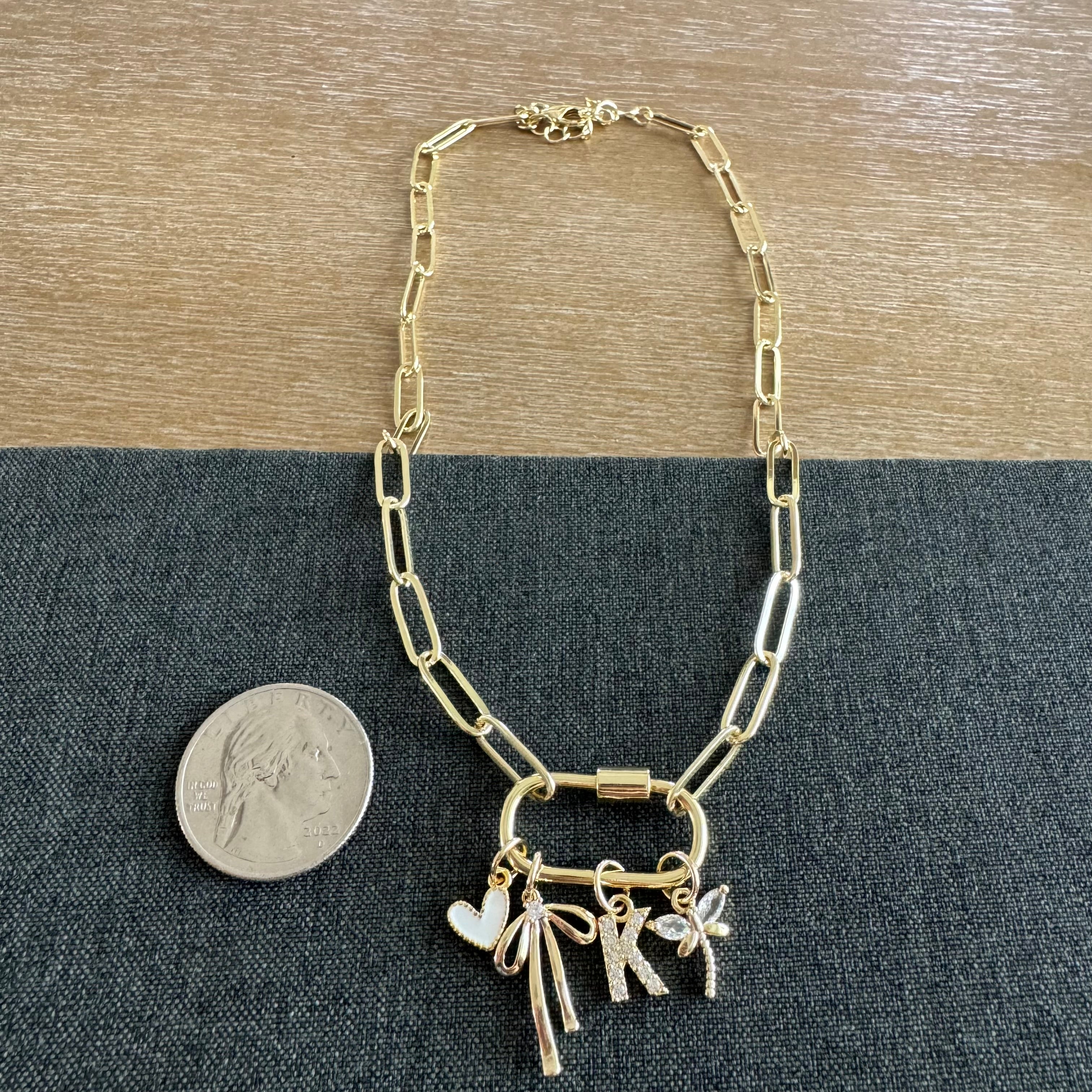 Kolee Carabiner Initial Dragonfly Charm Necklace