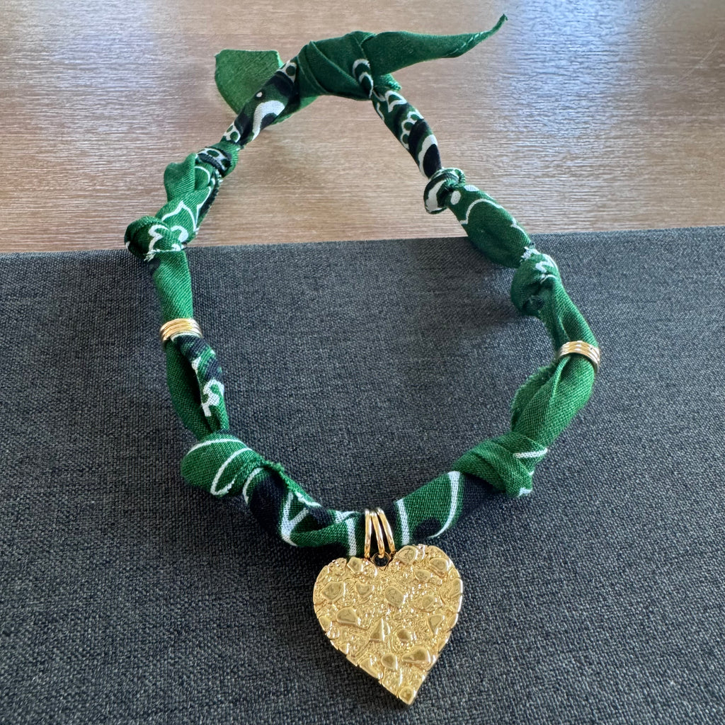 Lincoln Leopard Heart Charm Bandana Necklace Green