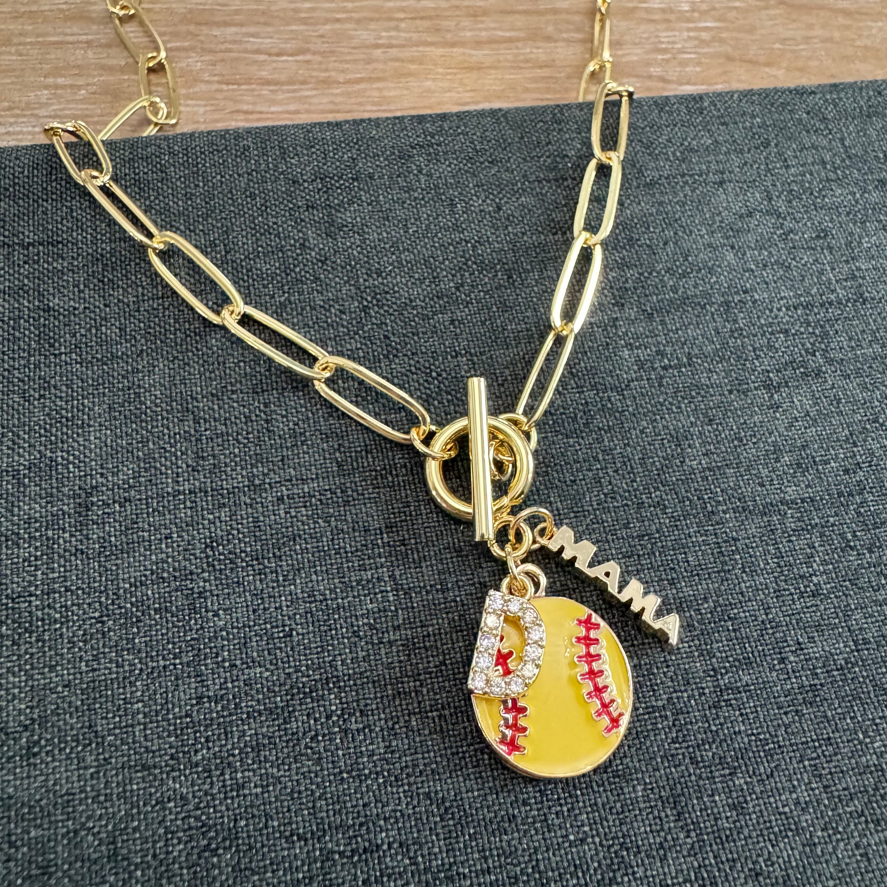 Softball Mama Initial Rhinestone Necklace