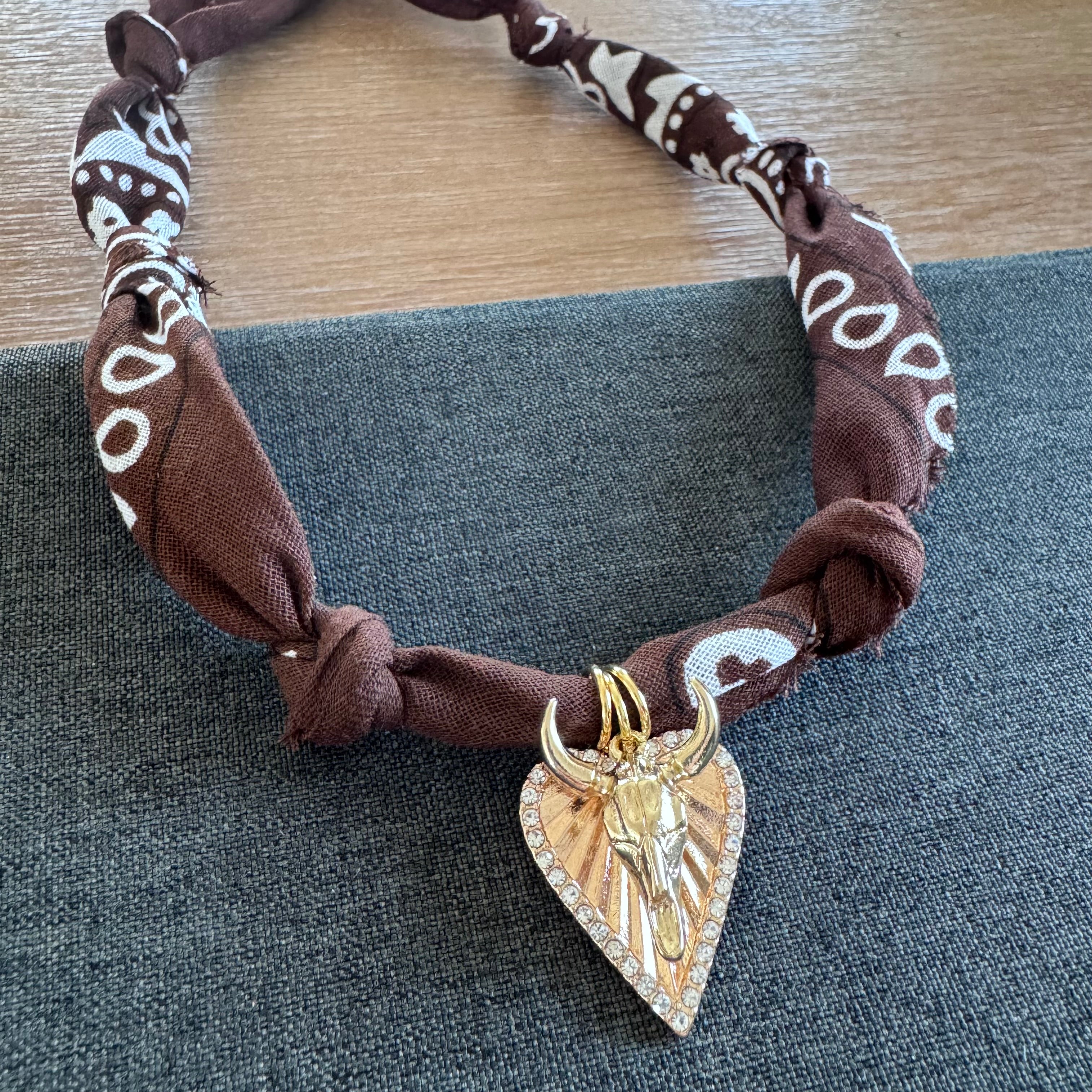 Longhorn Bandana Charm Necklace brown