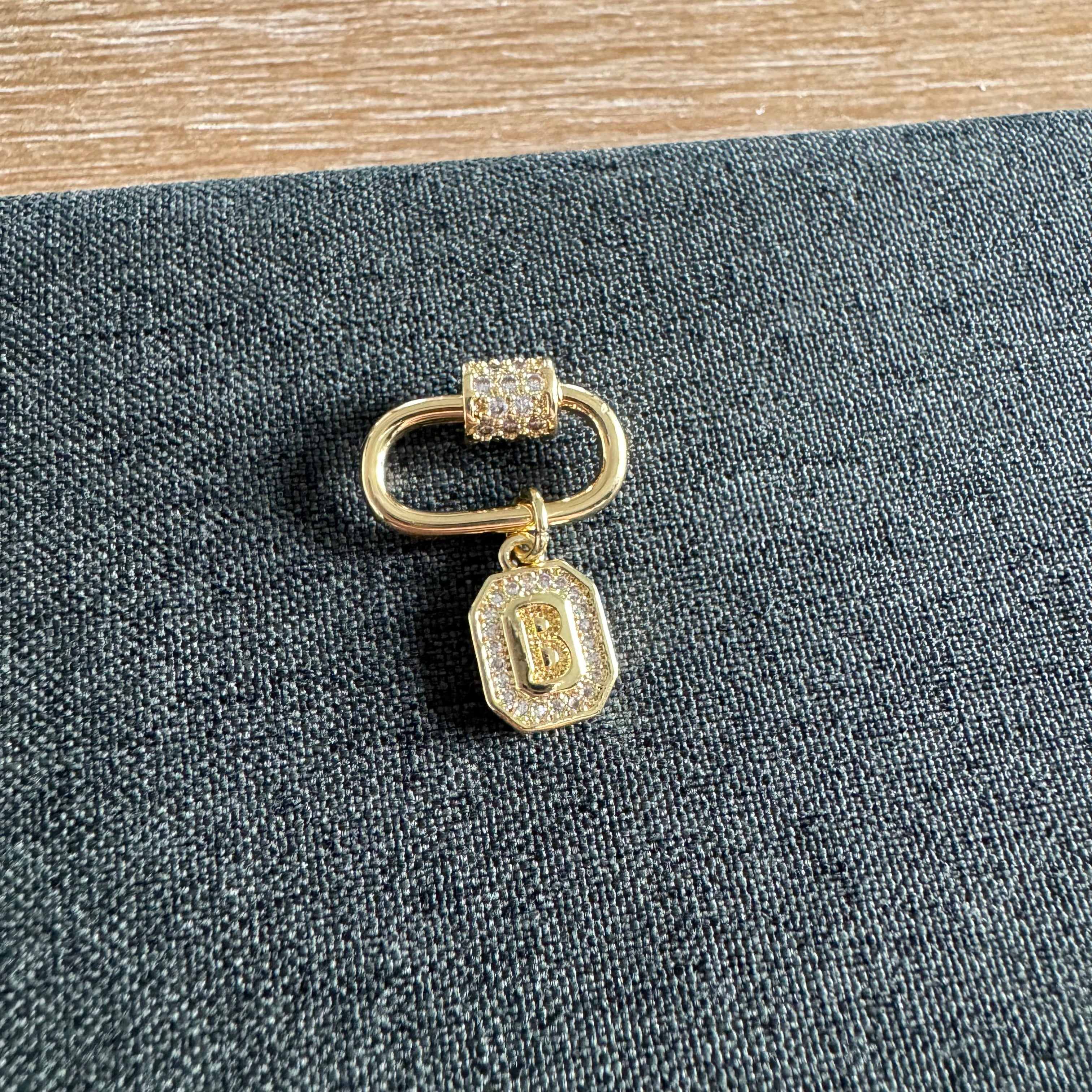 Custom Small Rhinestone Letter Charm Tag Carabiner
