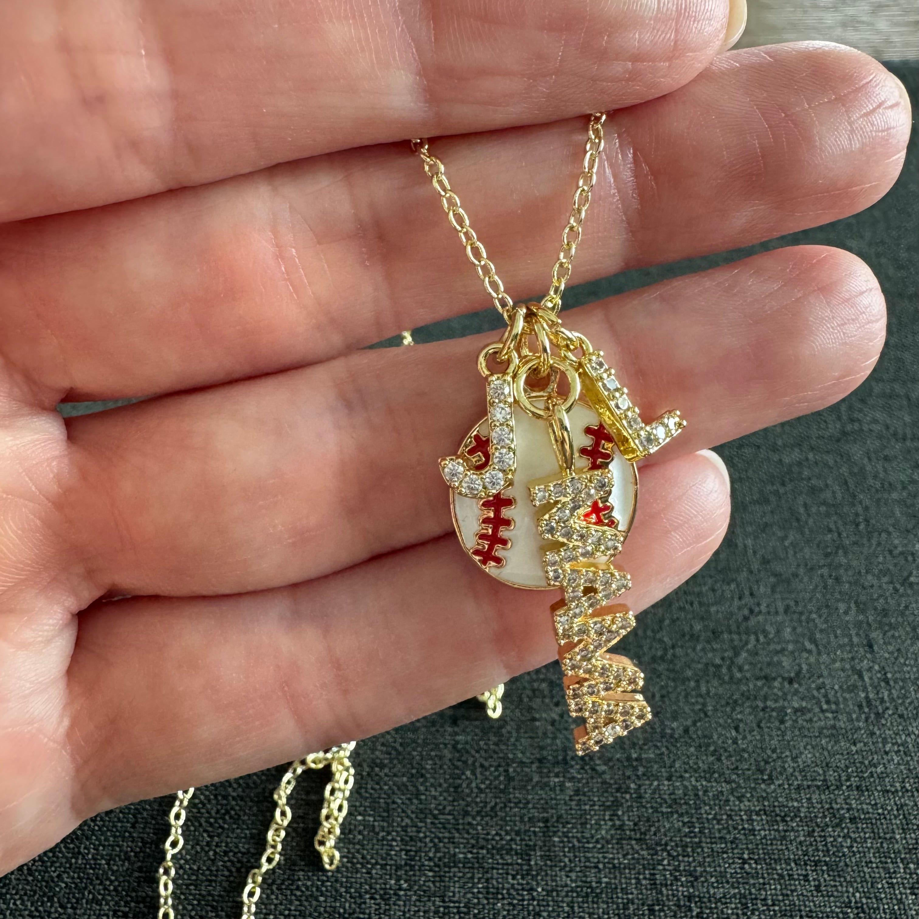 Baseball Two Initials Mama Necklace