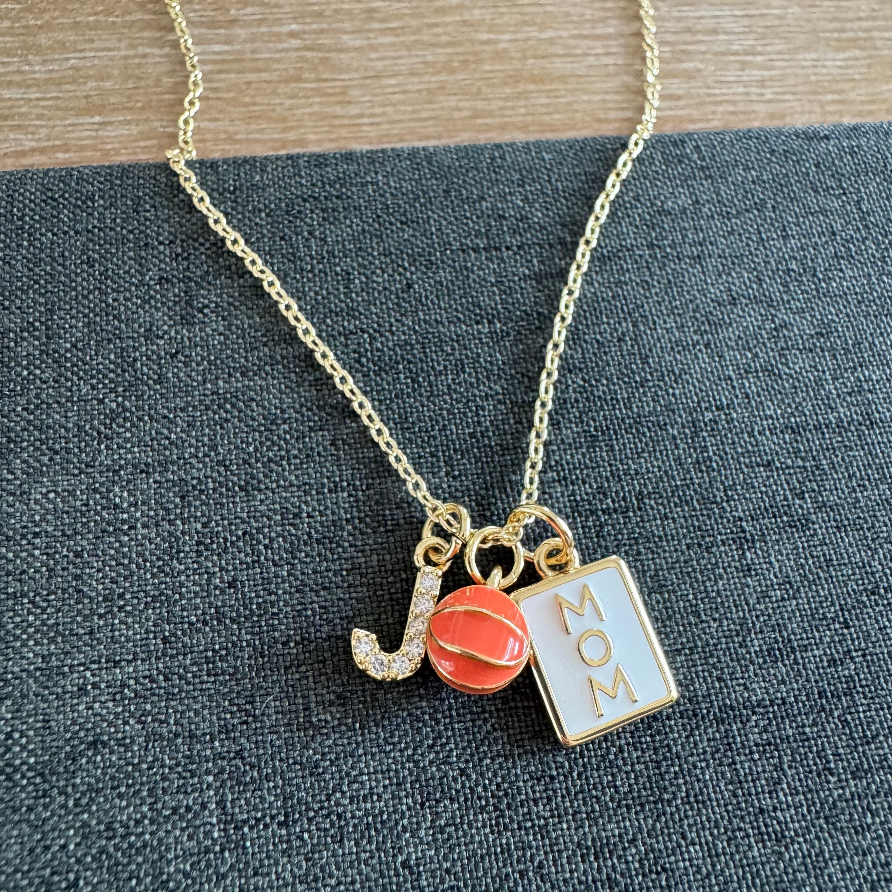 Casen Round Basketball Mom Necklace Stone Gold