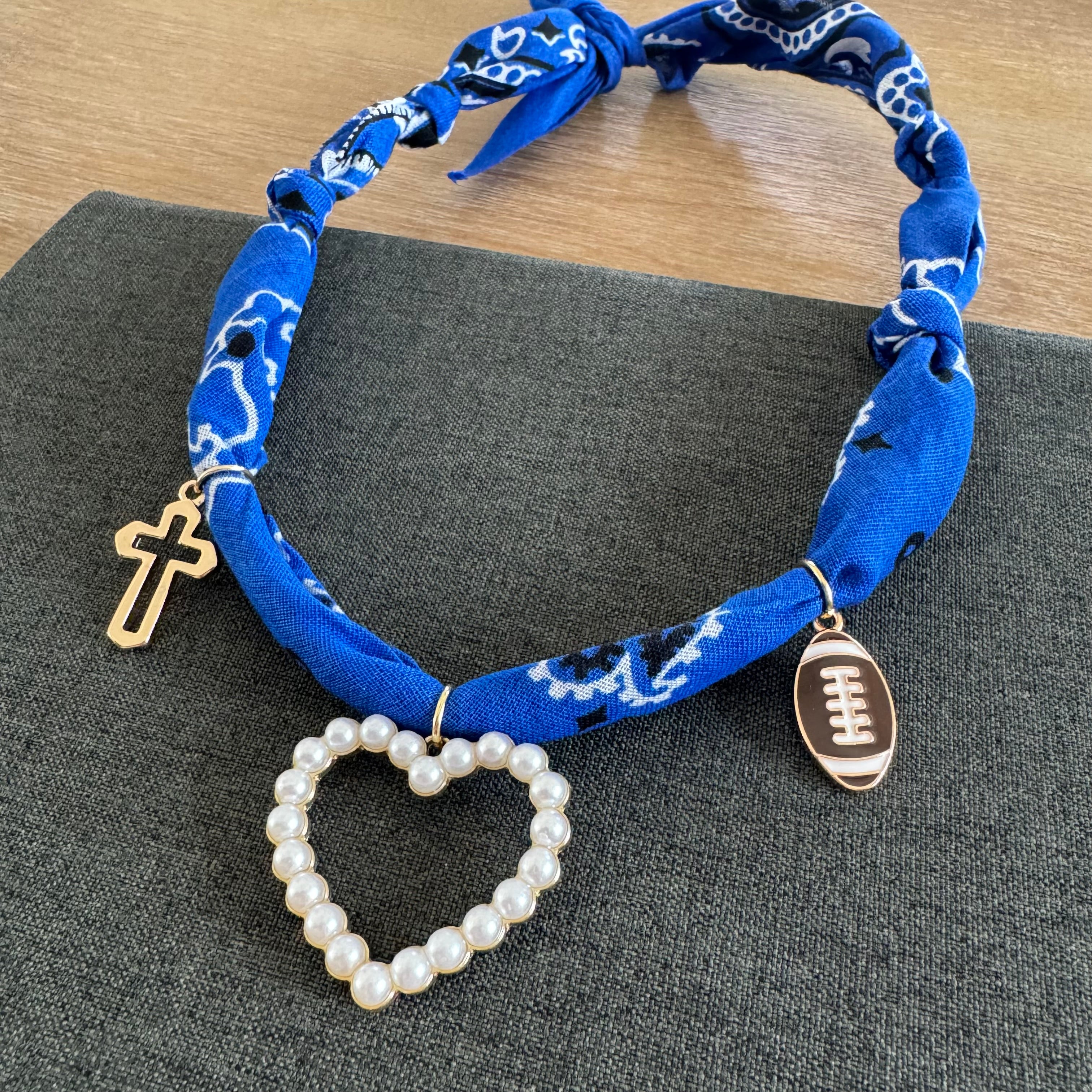 Football Heart Bandana Necklace Blue