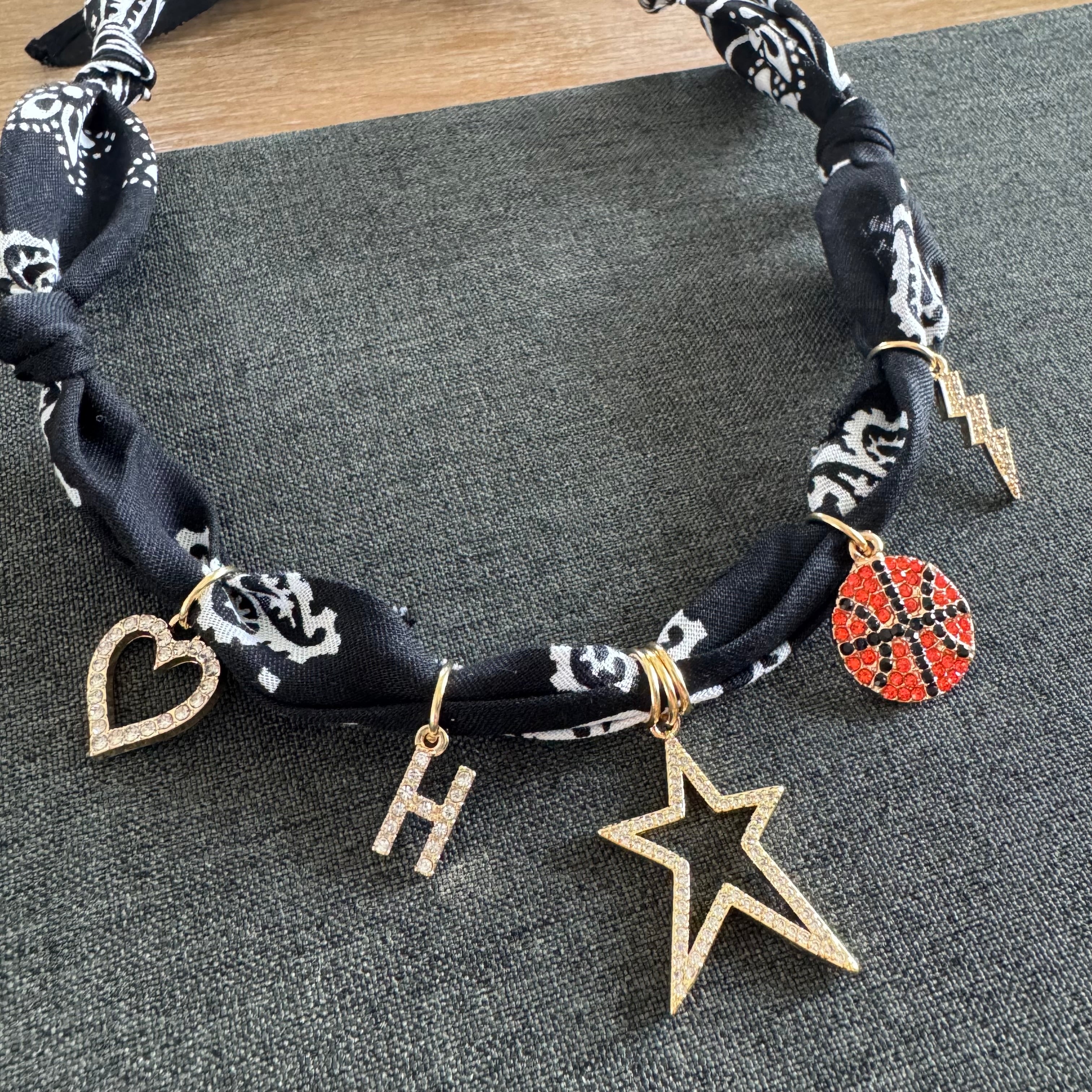 Basketball Heart Star Bandana Necklace Black