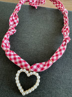 Pearl Heart Bandana Necklace Red Gingham