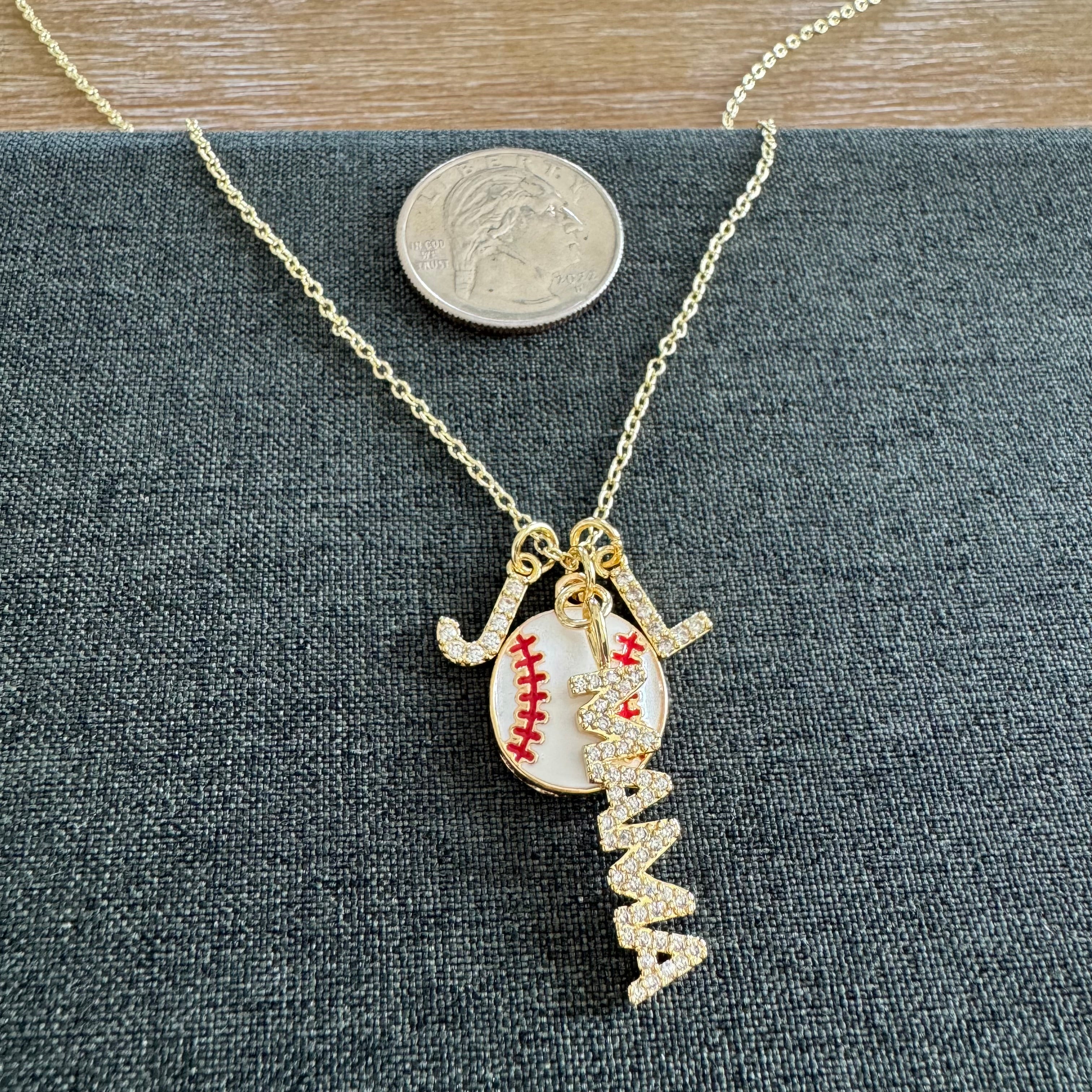 Baseball Two Initials Mama Necklace