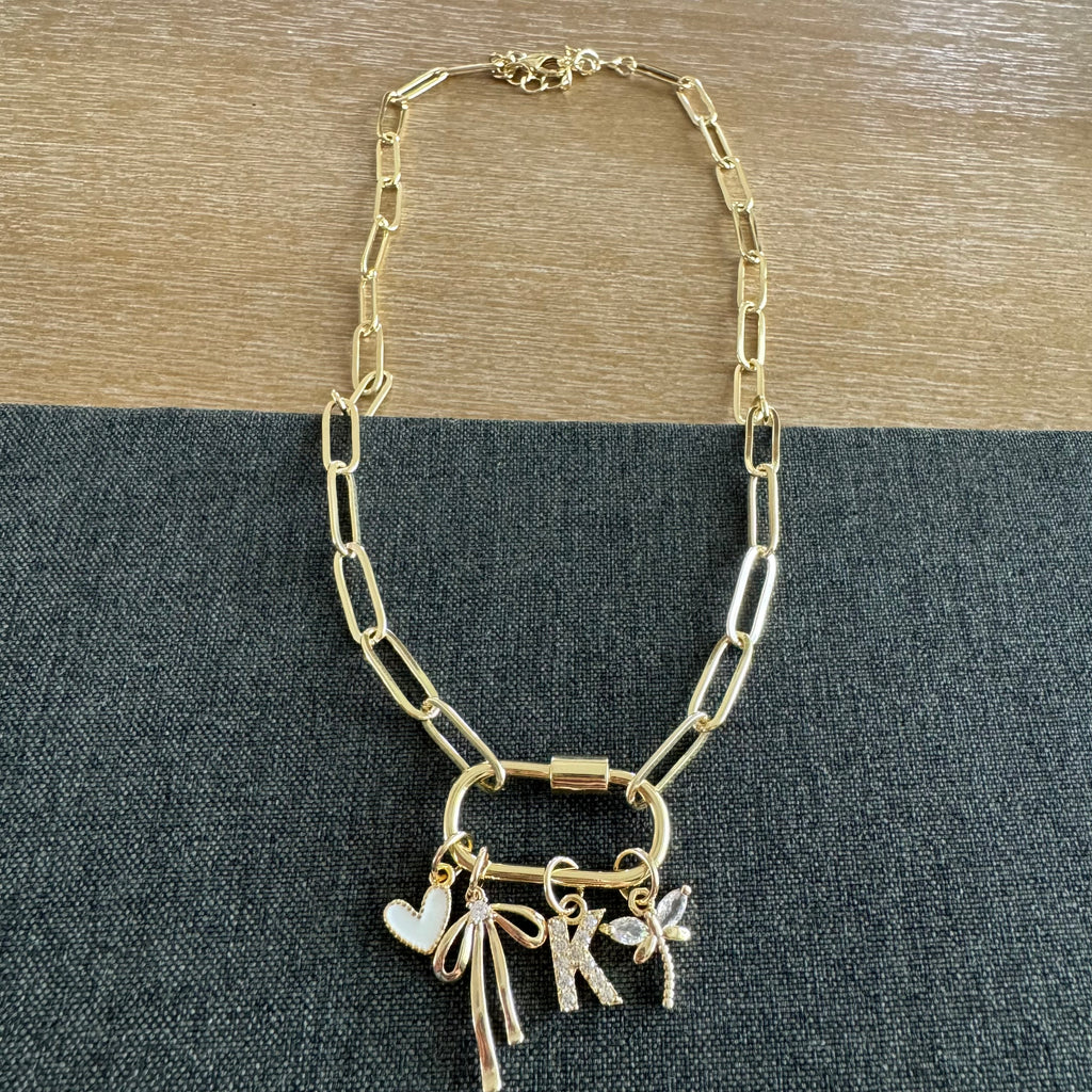 Kolee Carabiner Initial Dragonfly Charm Necklace