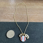 Baseball Initial and Pearl Number Necklace