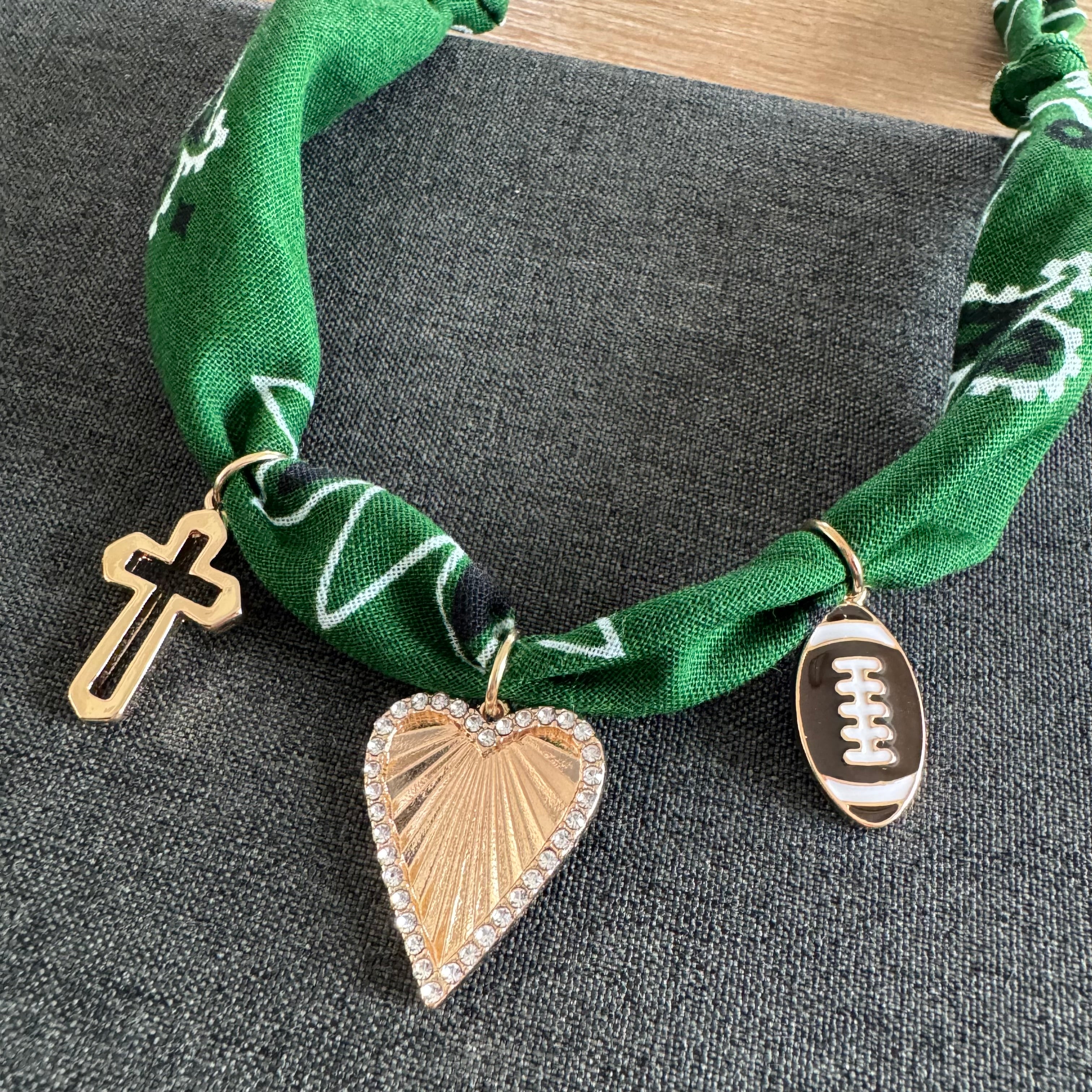 Football Heart Bandana Necklace Green