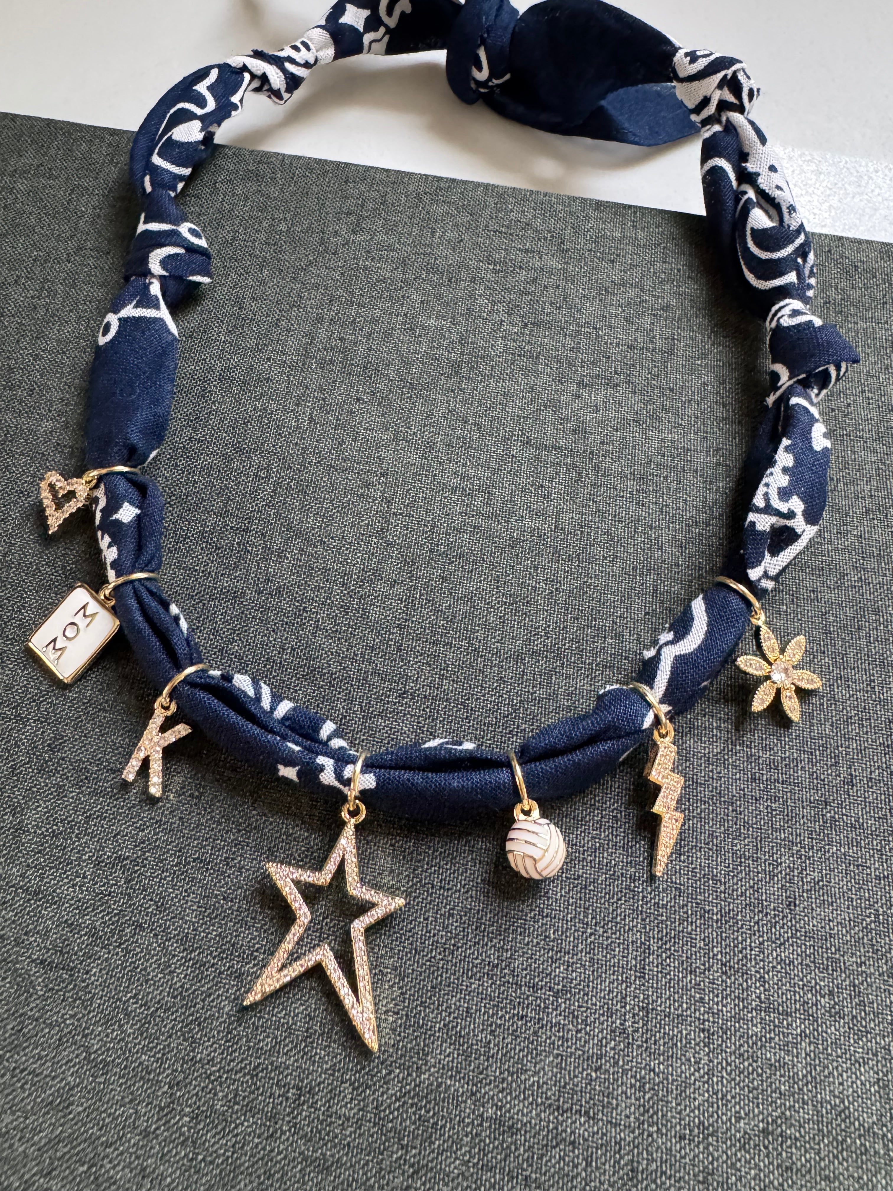 Volleyball Star Bandana Necklace Two Initials Navy Blue