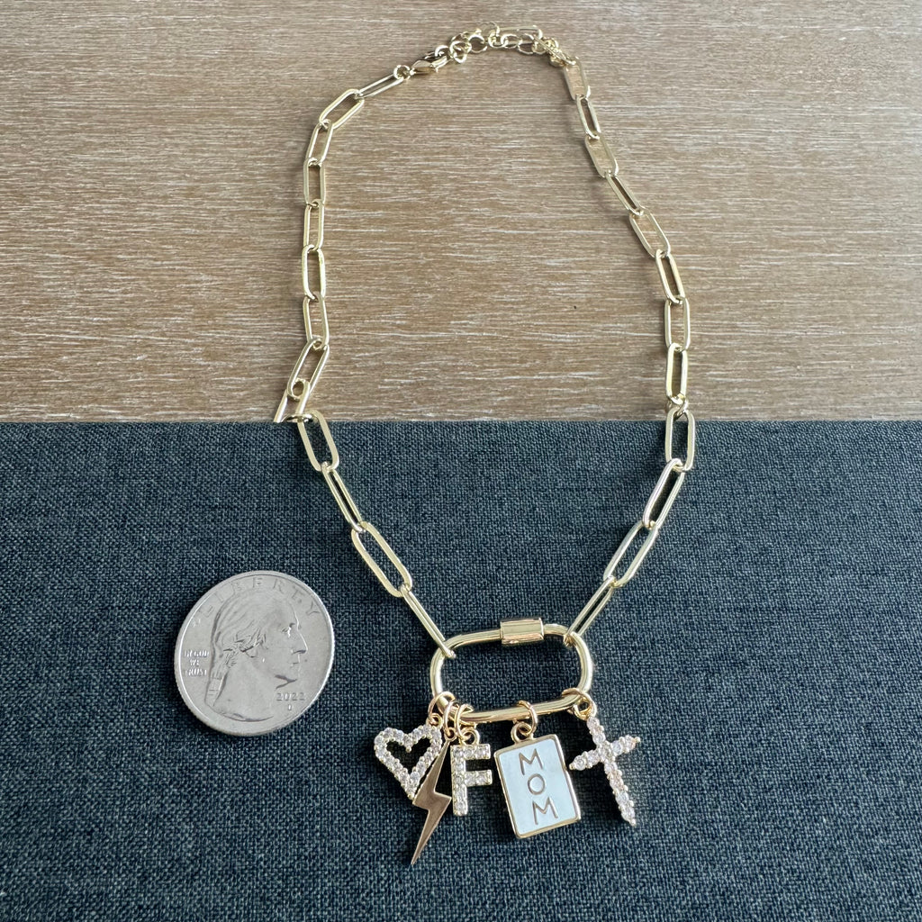 Franklin Carabiner Initial Mom Charm Necklace