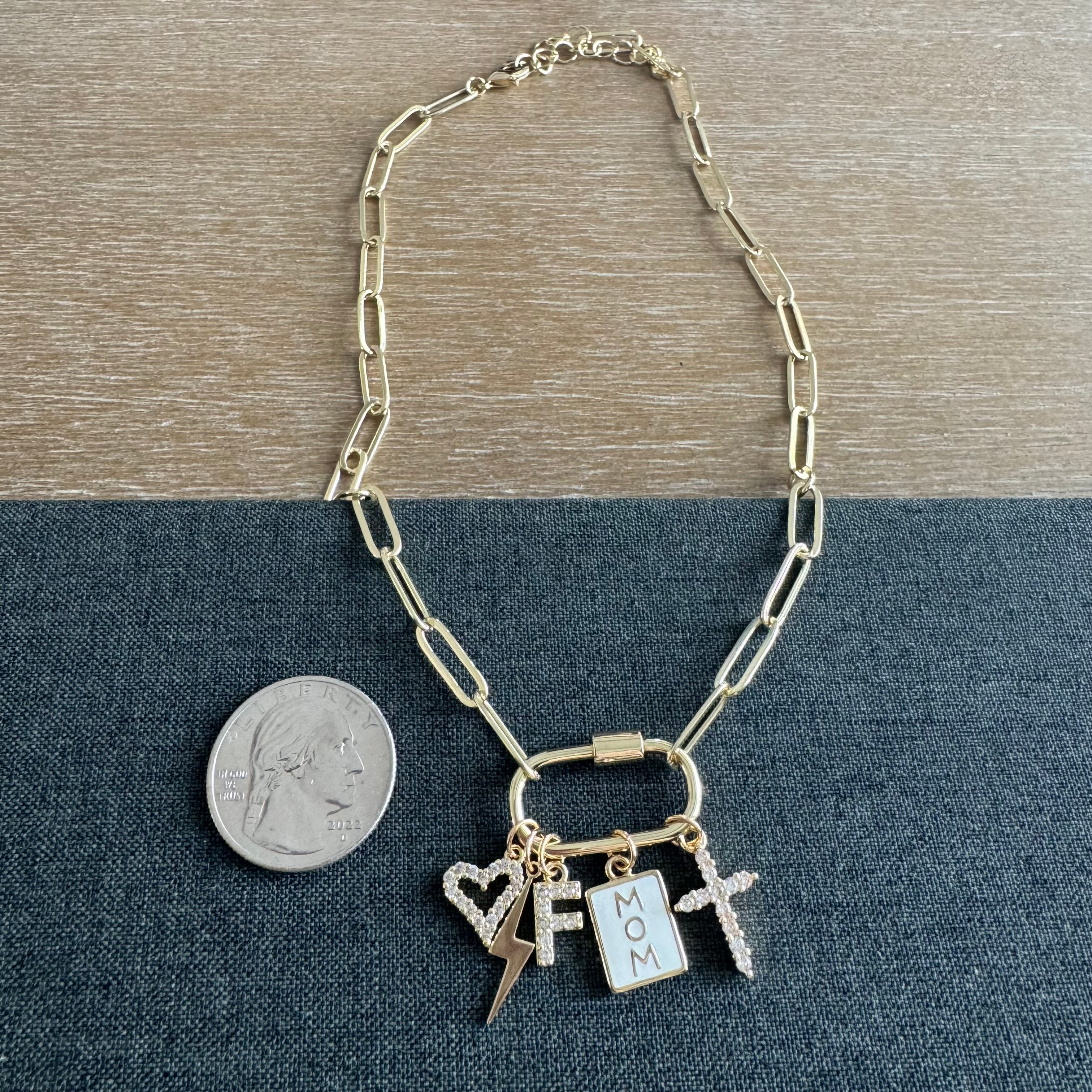 Franklin Carabiner Initial Mom Charm Necklace