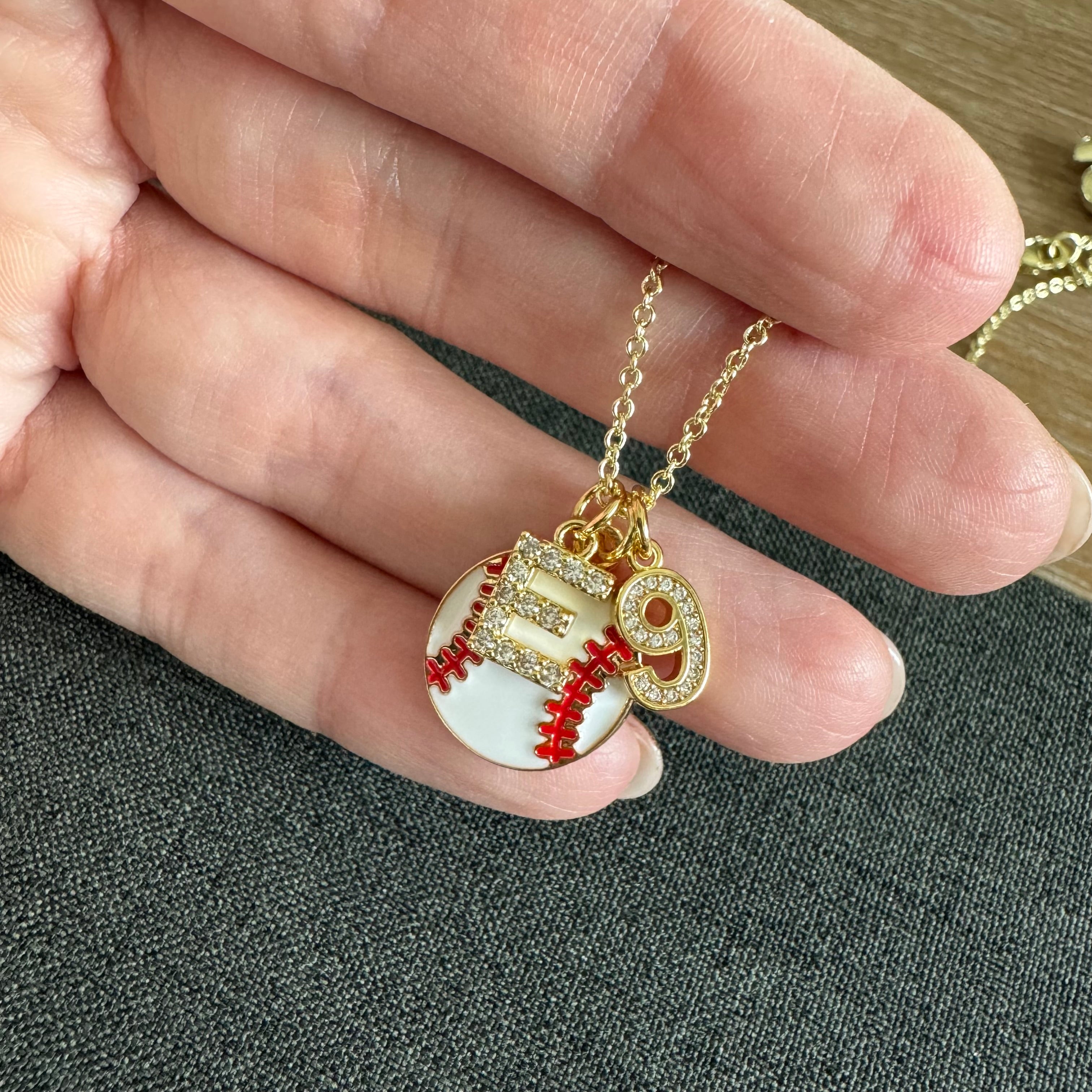 Baseball Initial and Number Necklace