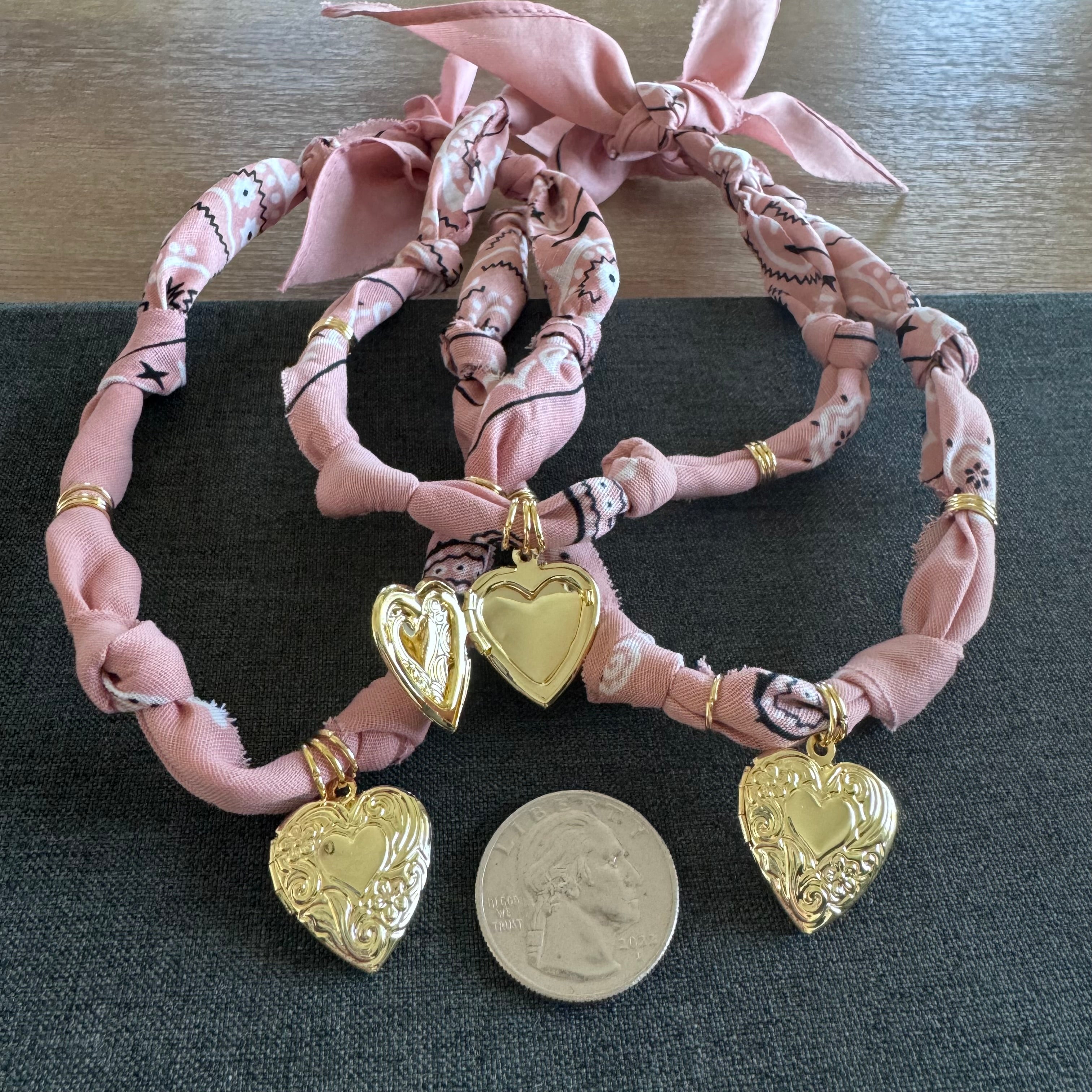 Haynes Heart Locket Bandana Necklace Pink