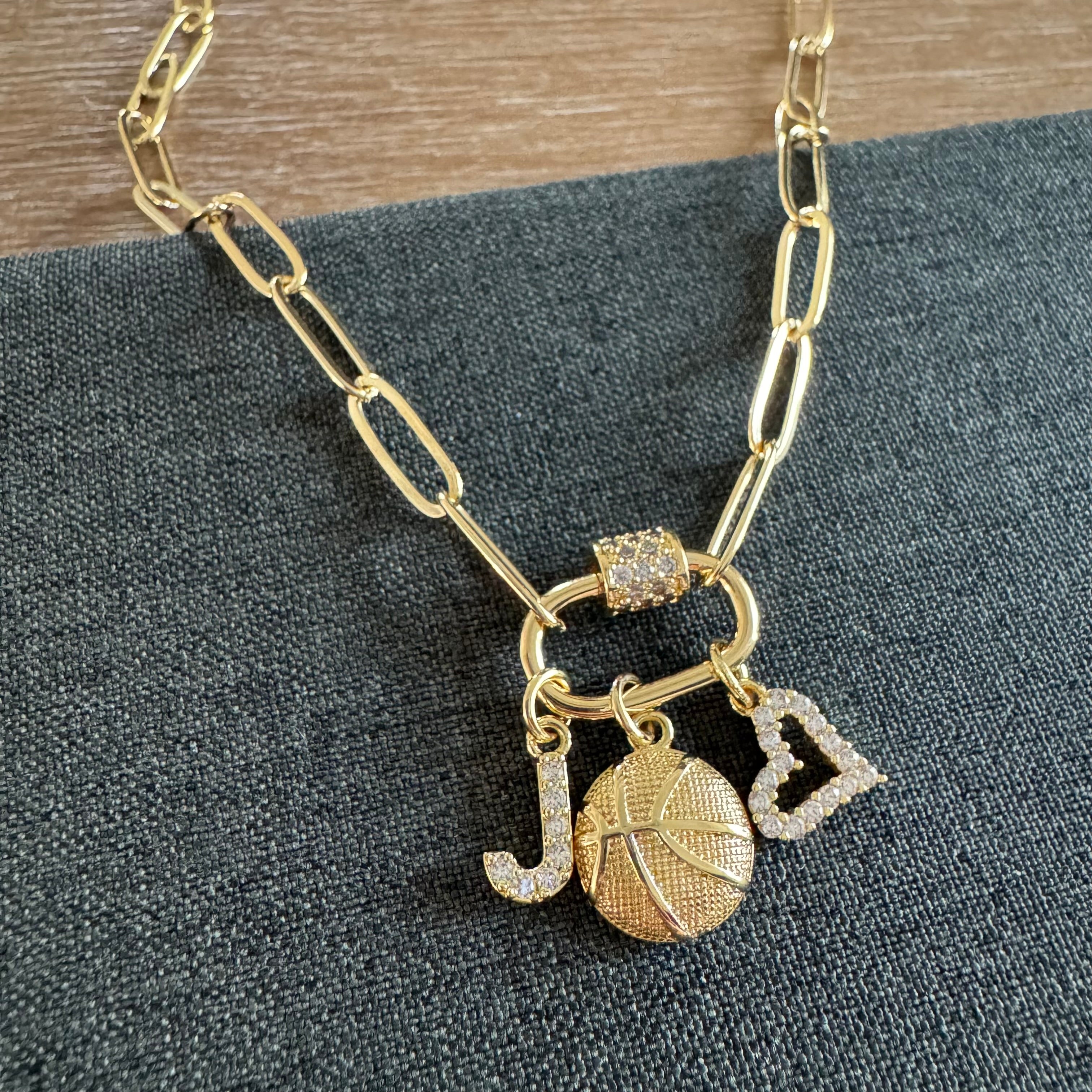 Basketball Heart Charm Necklace Golden