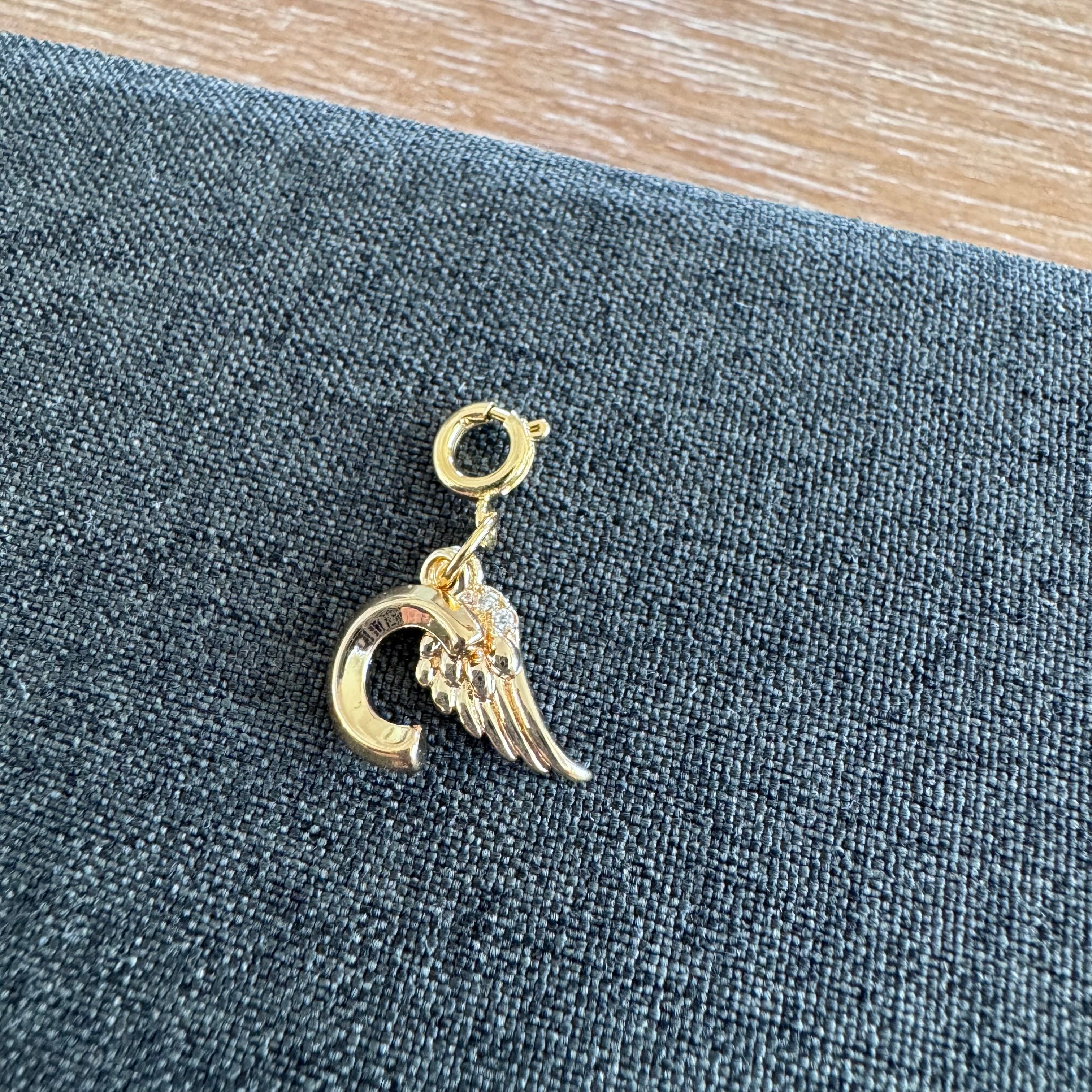 Angel Wing Charm with Initial on clasp