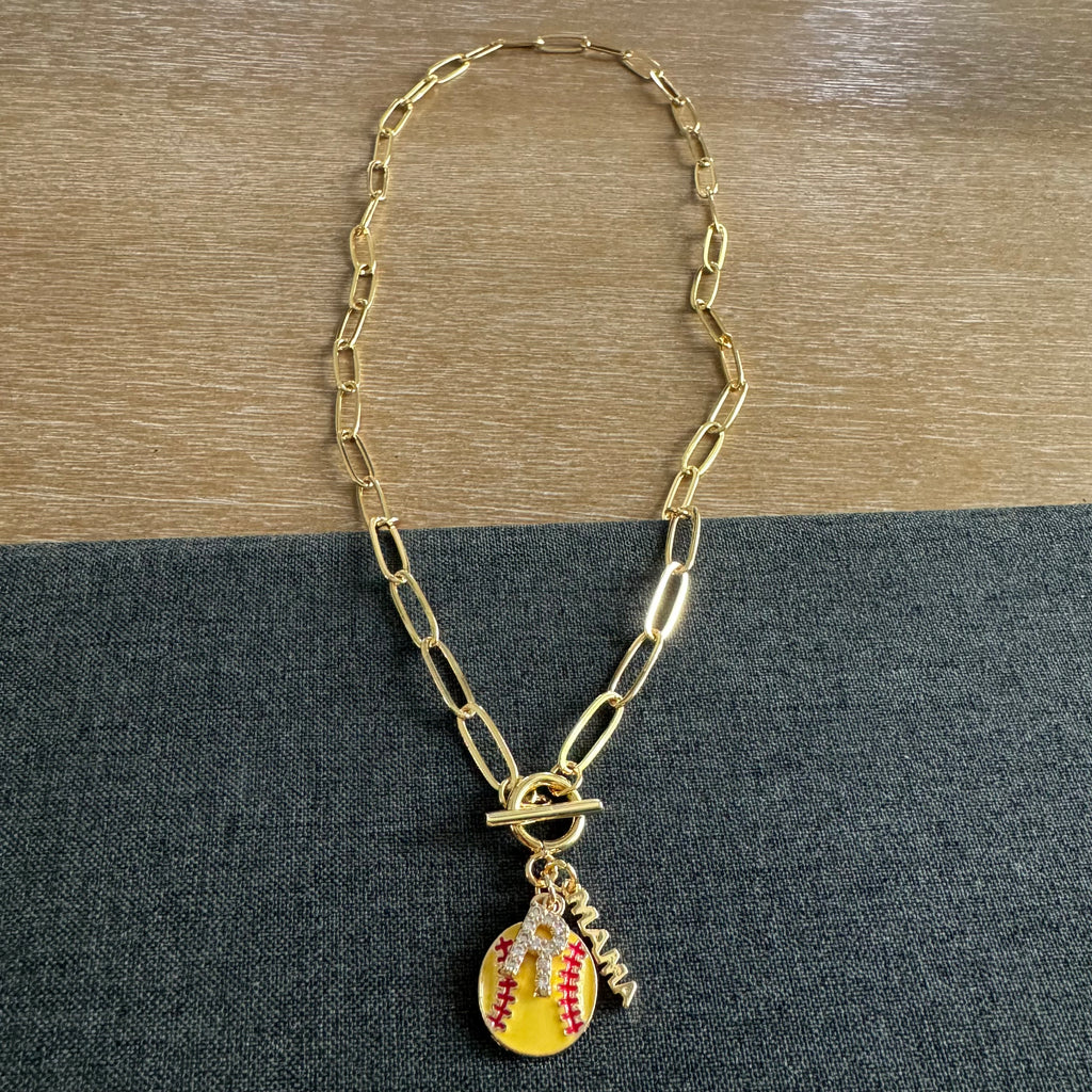 Softball Mama Initial Stone Necklace