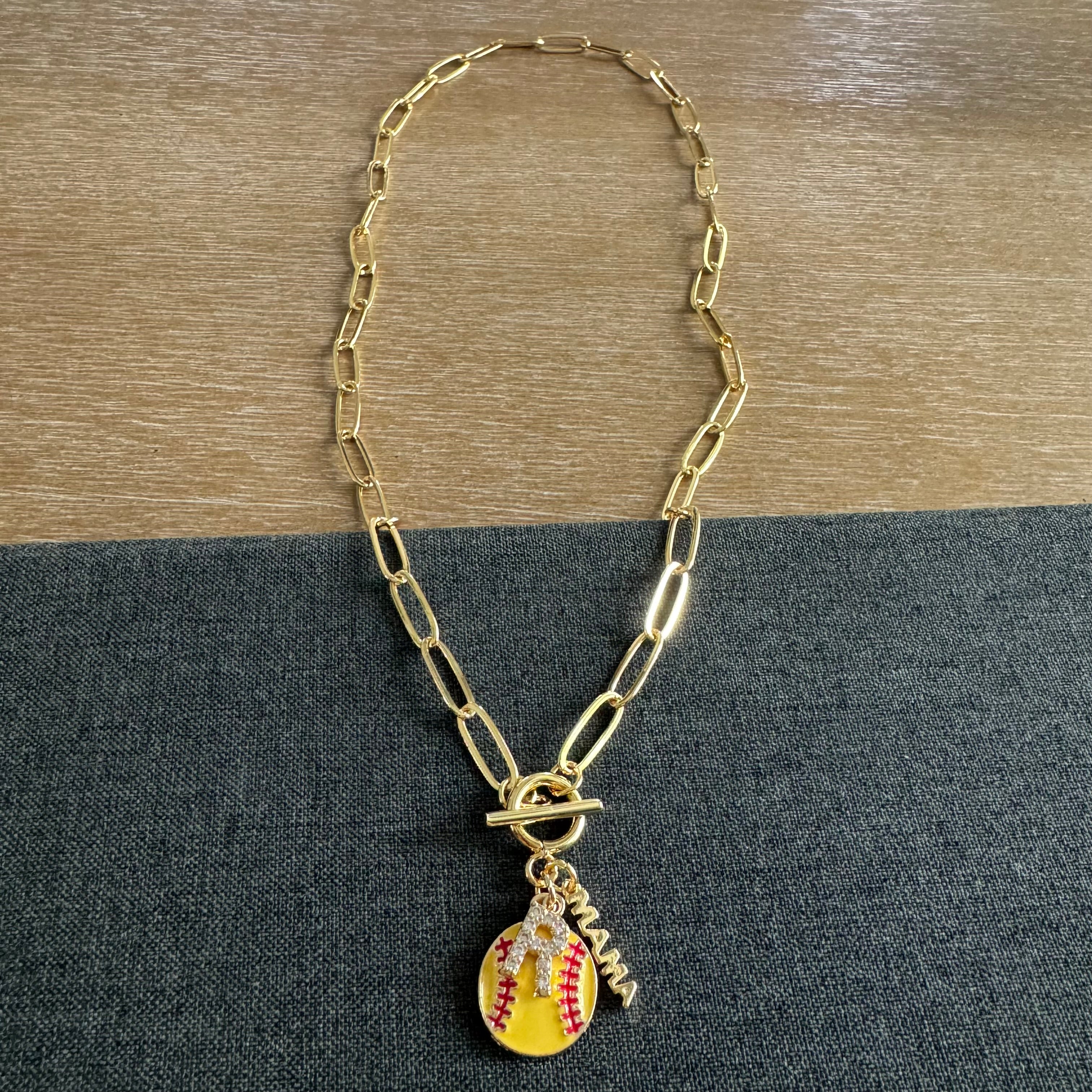 Softball Mama Initial Stone Necklace