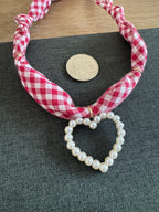 Pearl Heart Bandana Necklace Red Gingham