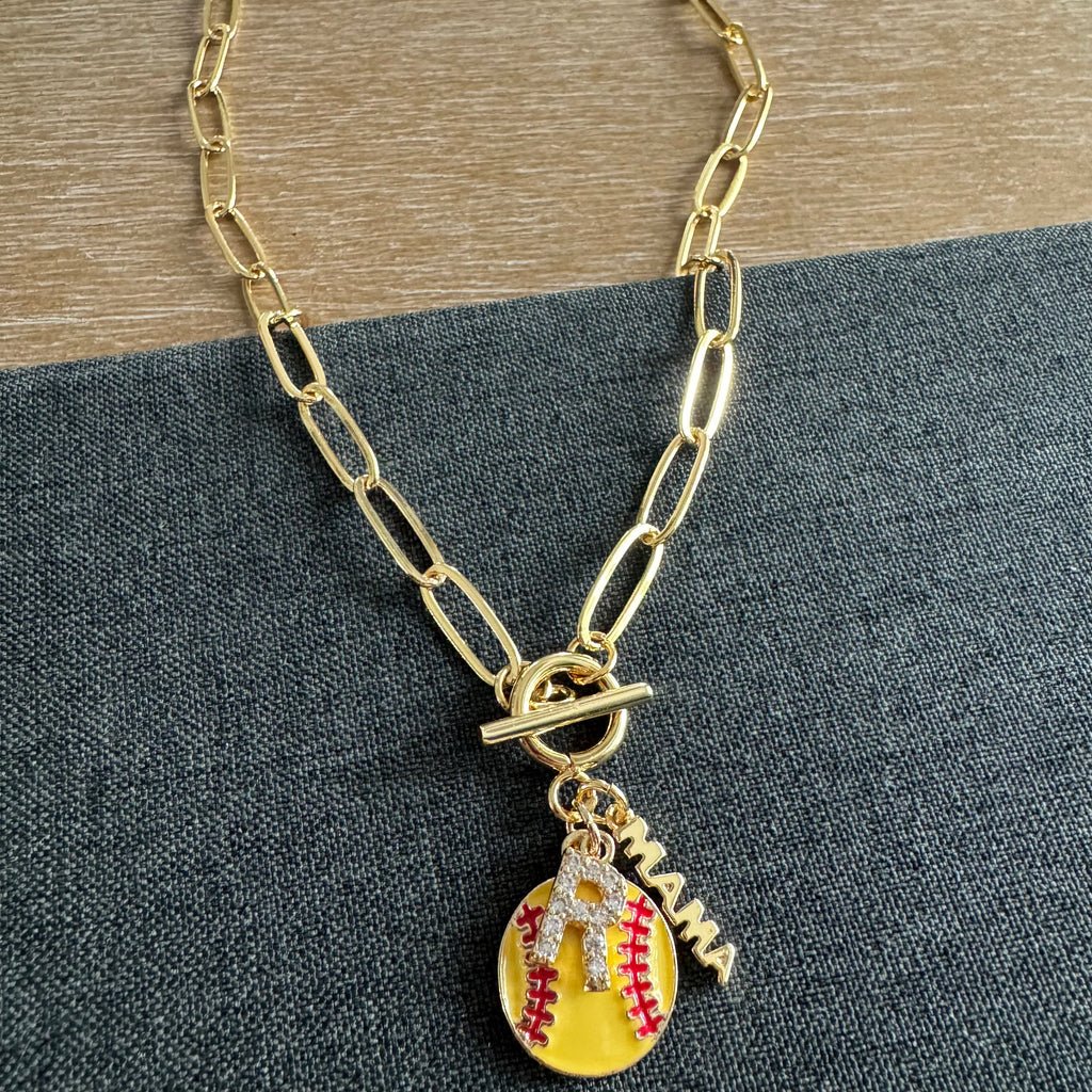 Softball Mama Initial Stone Necklace