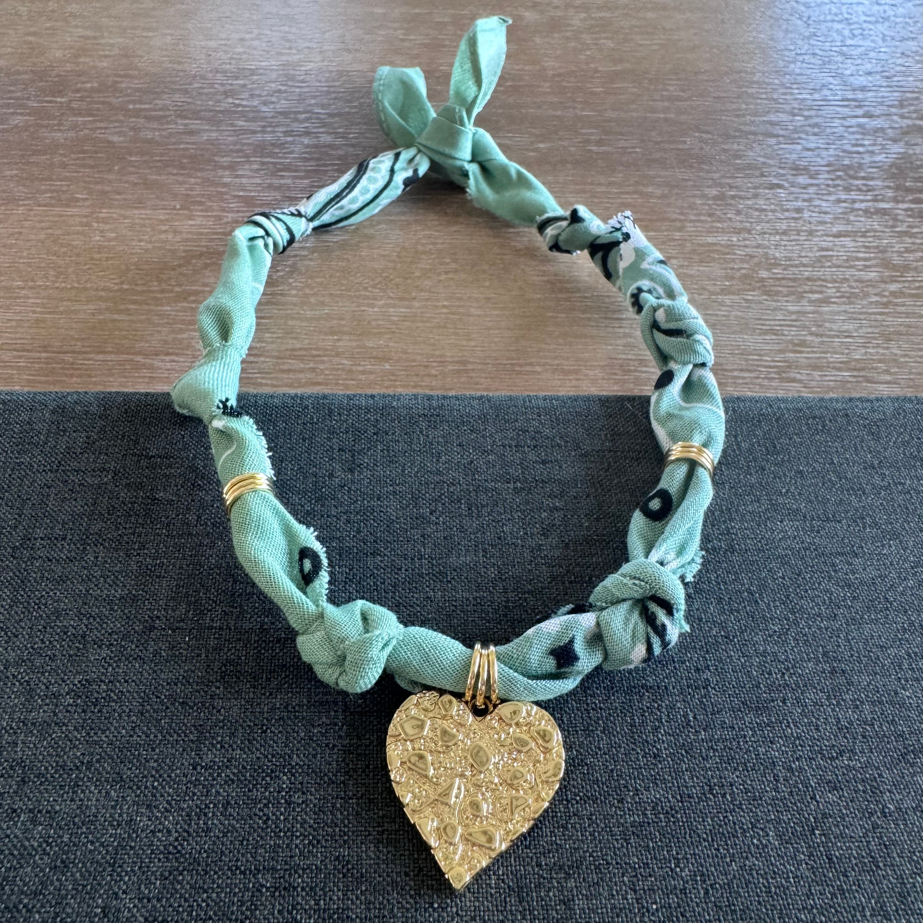 Lincoln Leopard Heart Charm Bandana Necklace Light Green