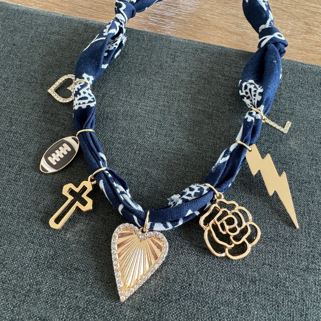 Football Flower Bolt Bandana Necklace Navy Blue