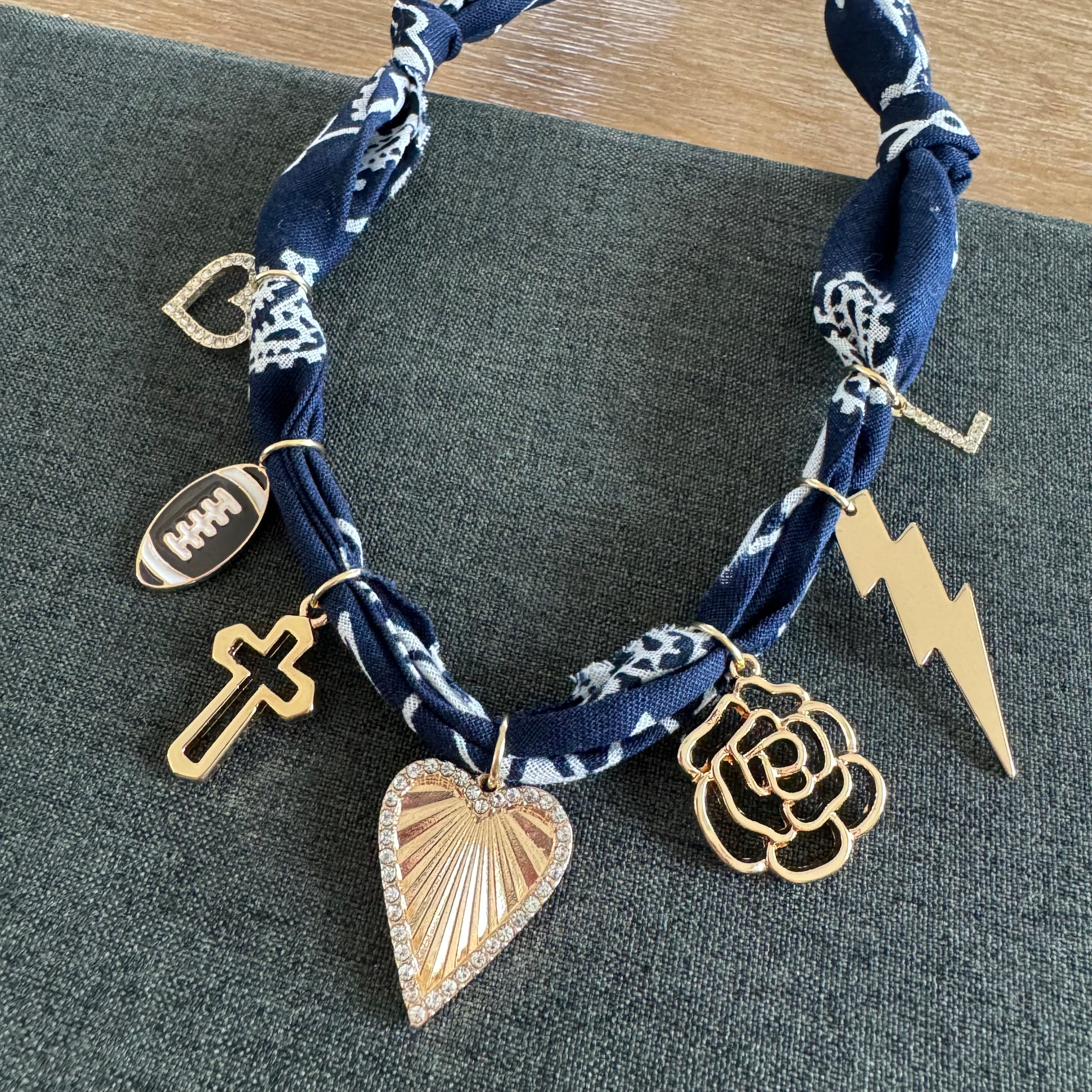 Football Flower Bolt Bandana Necklace Navy Blue
