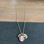 Baseball Initial and Pearl Number Necklace