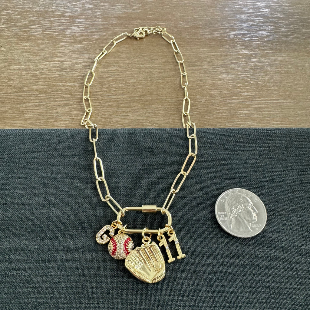 Garrett Carabiner Initial Baseball Mom Number Charm Necklace